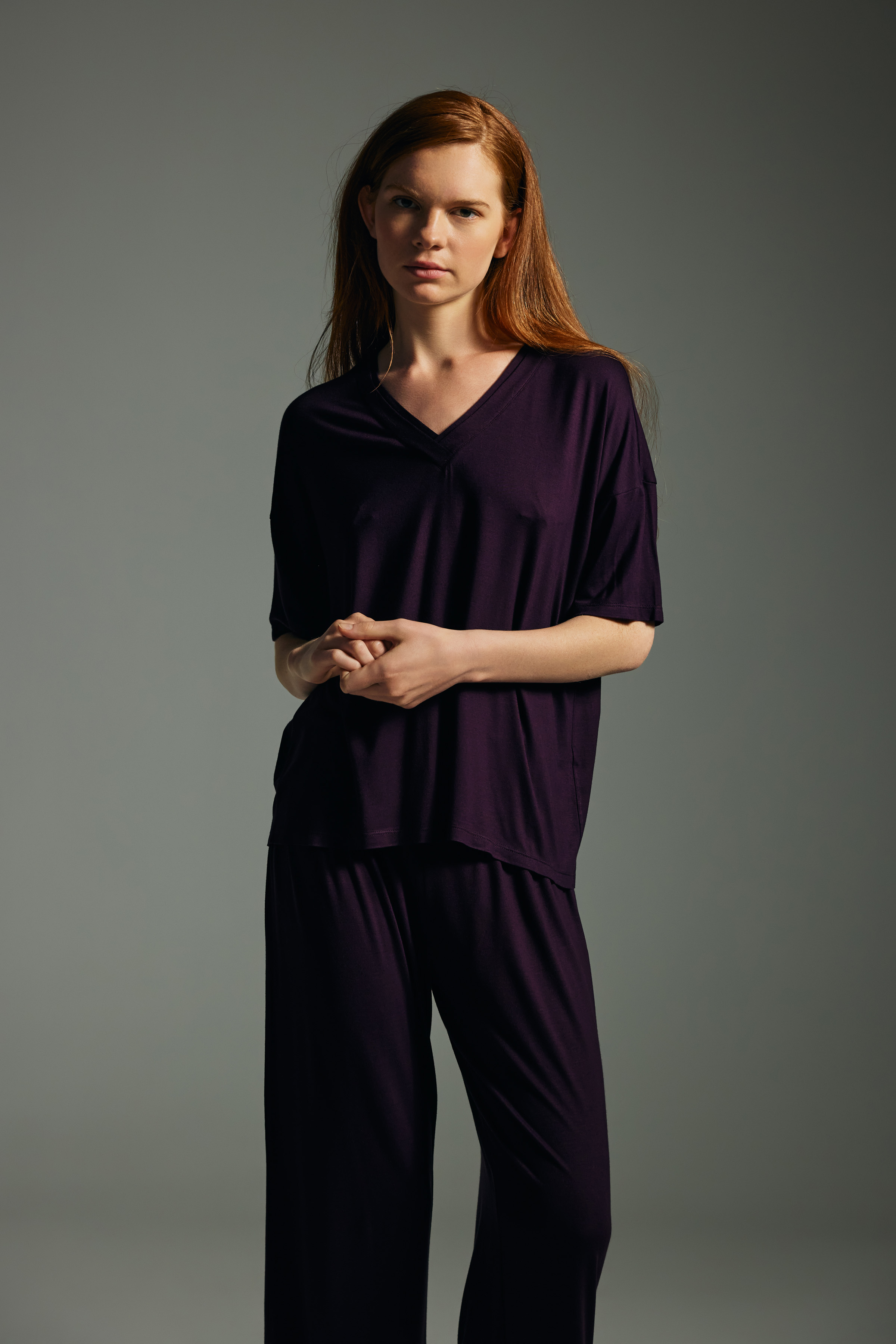 Kadın Viskon Kısa Kollu V Yaka Uzun Pijama Takımı