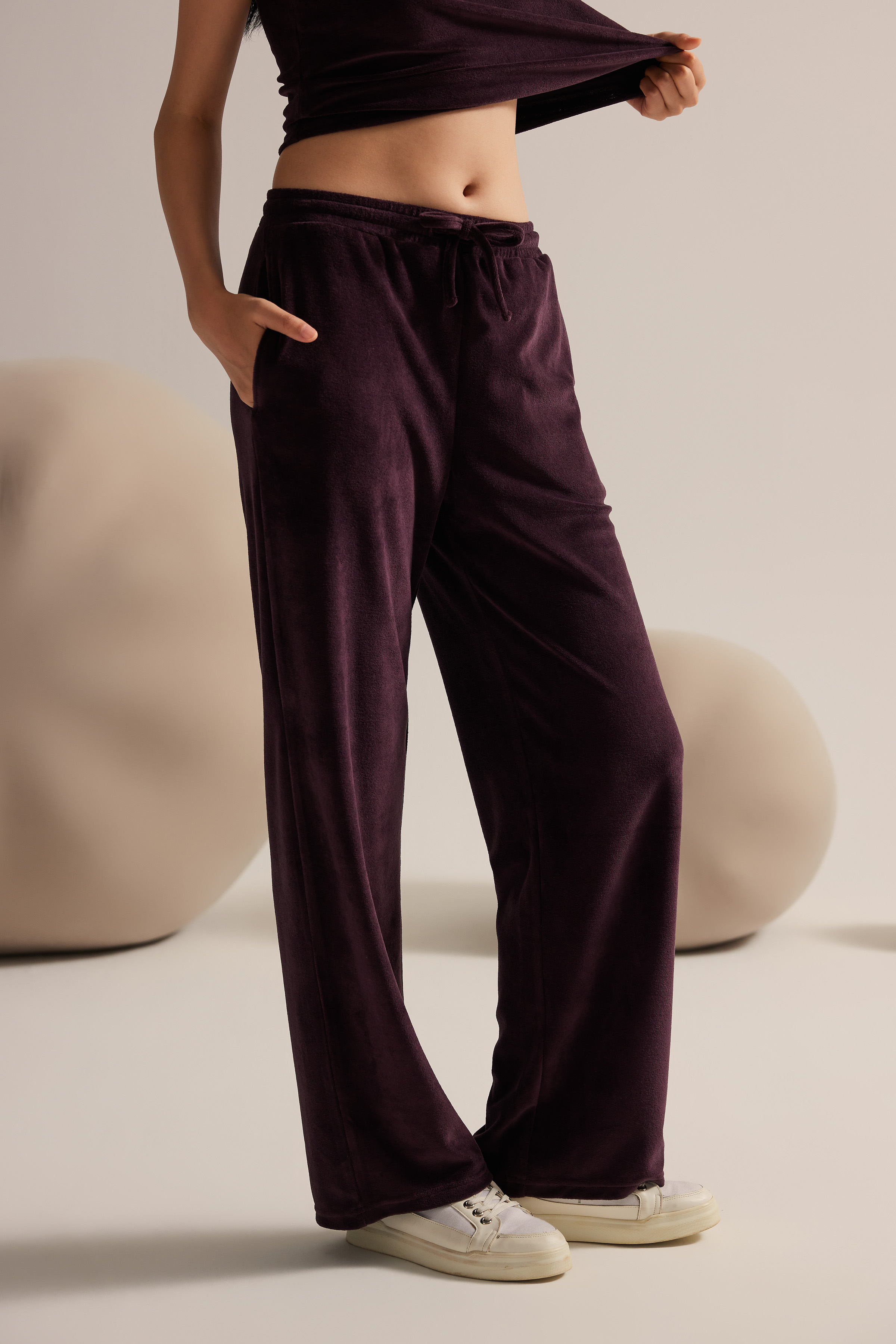 Kadın Modal Kadife Bol Paça Eşofman Altı