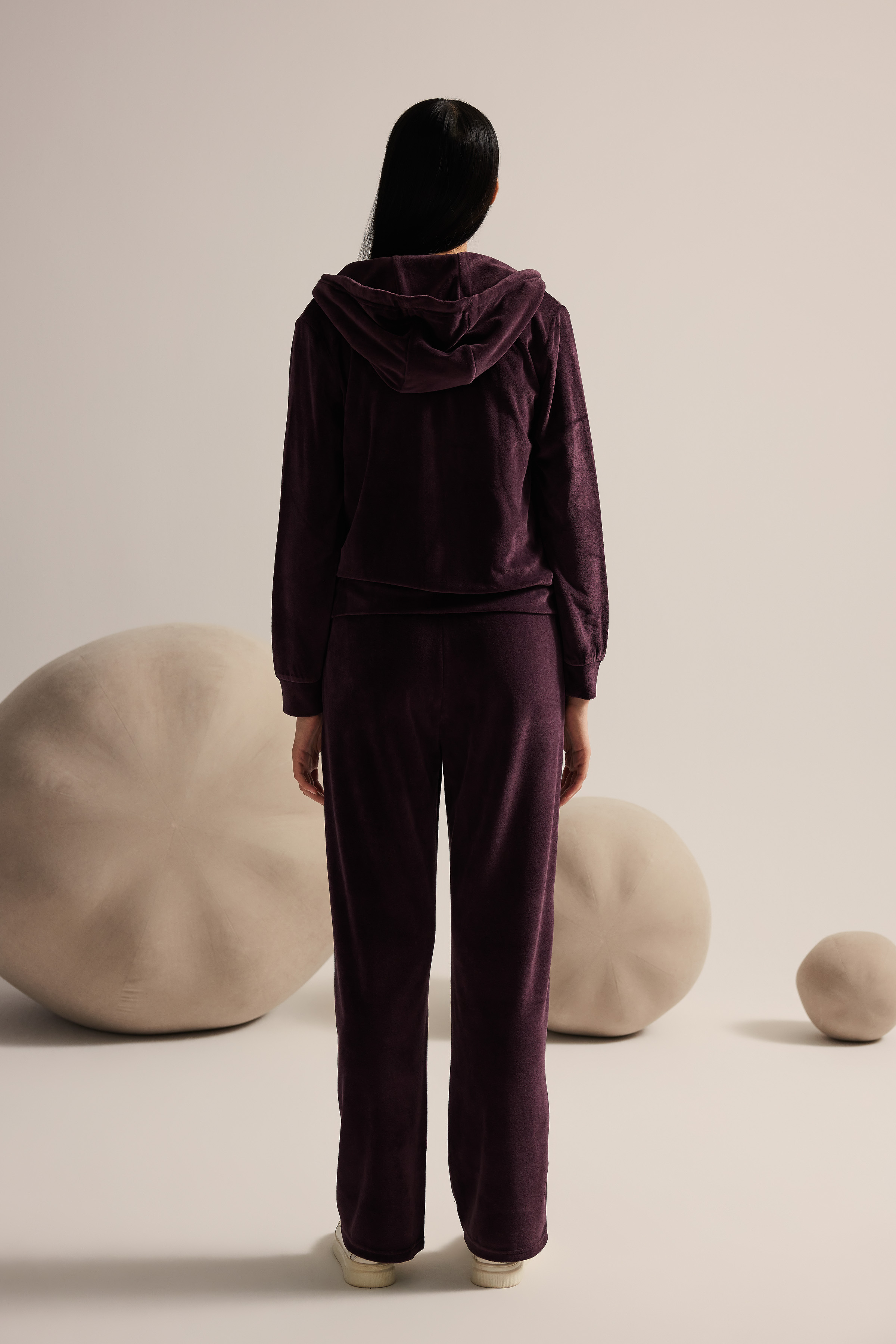 Kadın Modal Kadife Kapüşonlu Fermuarlı Sweatshirt