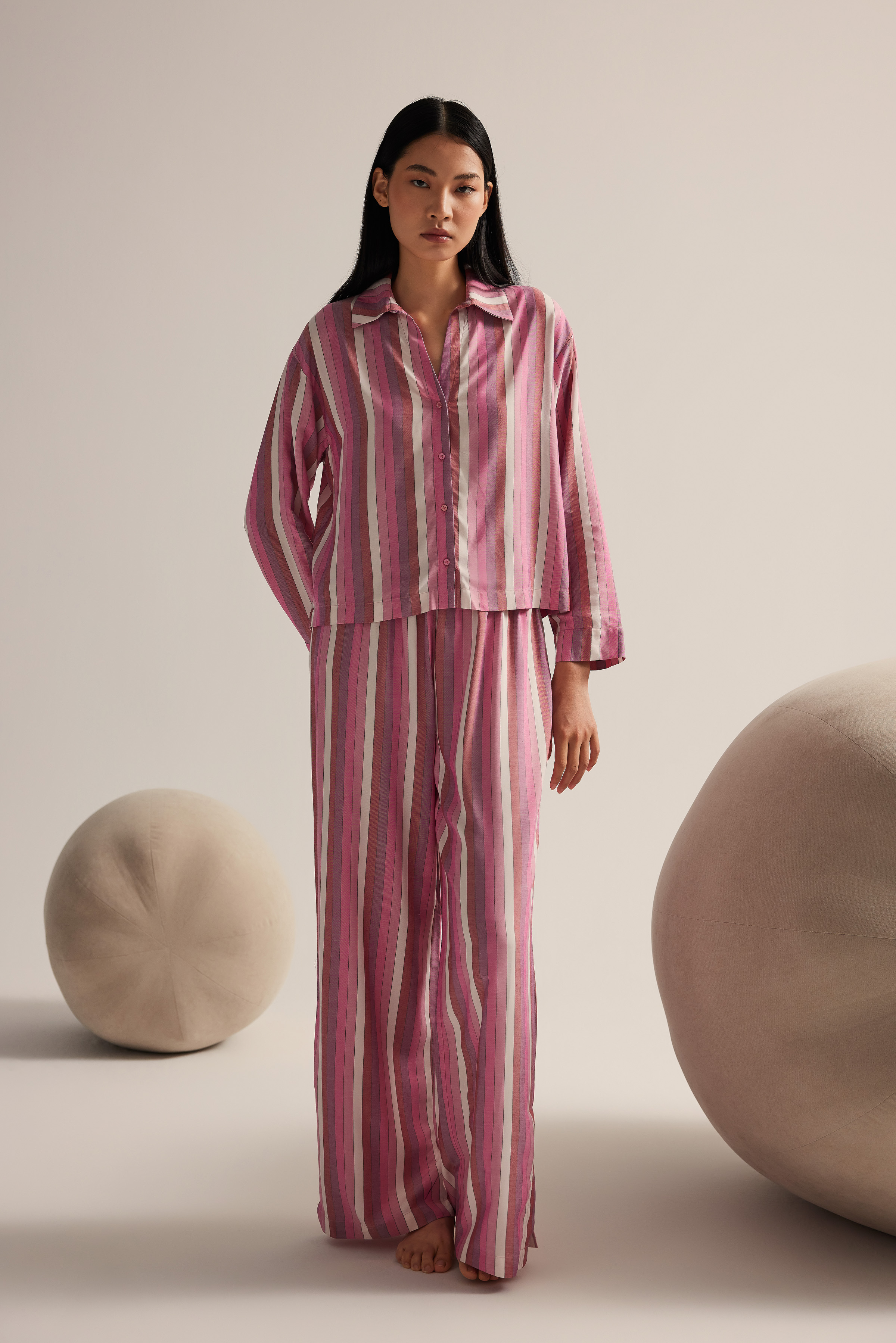 Kadın Dokuma Uzun Kollu Gömlek Pijama Üstü