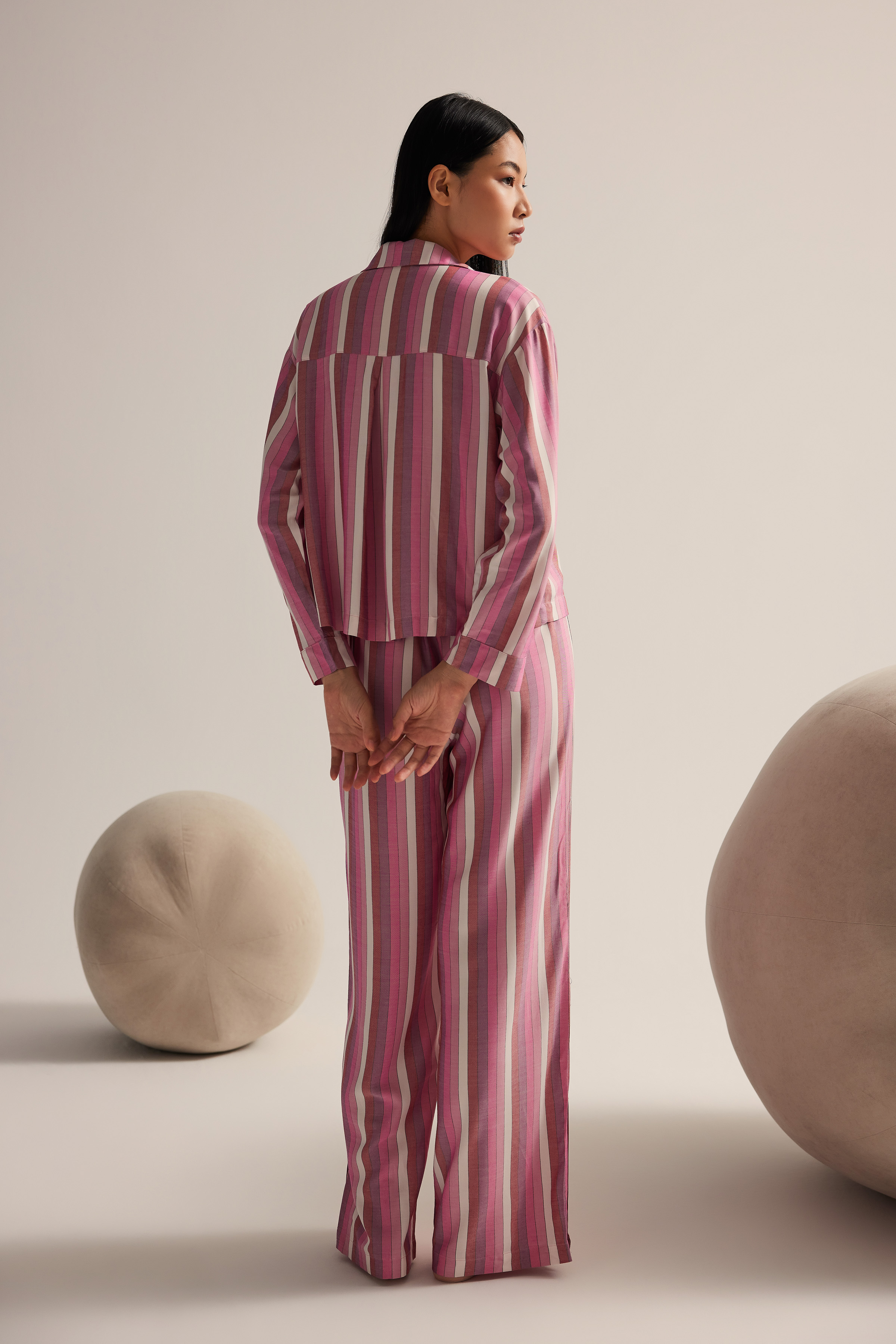 Kadın Dokuma Uzun Kollu Gömlek Pijama Üstü