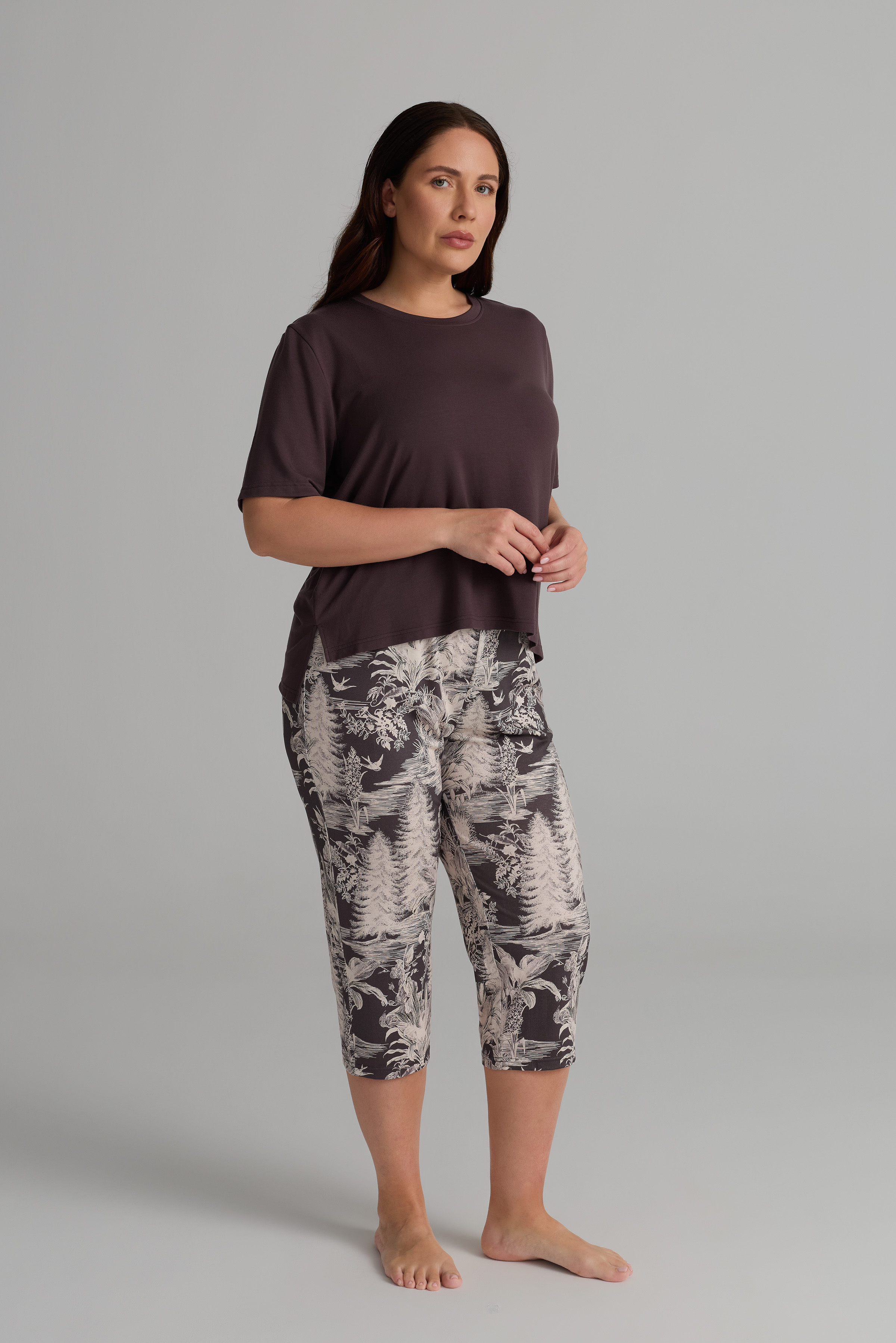 Kadın Plus Size Modal İki İplik Kısa Kollu Kapri Pijama Takımı