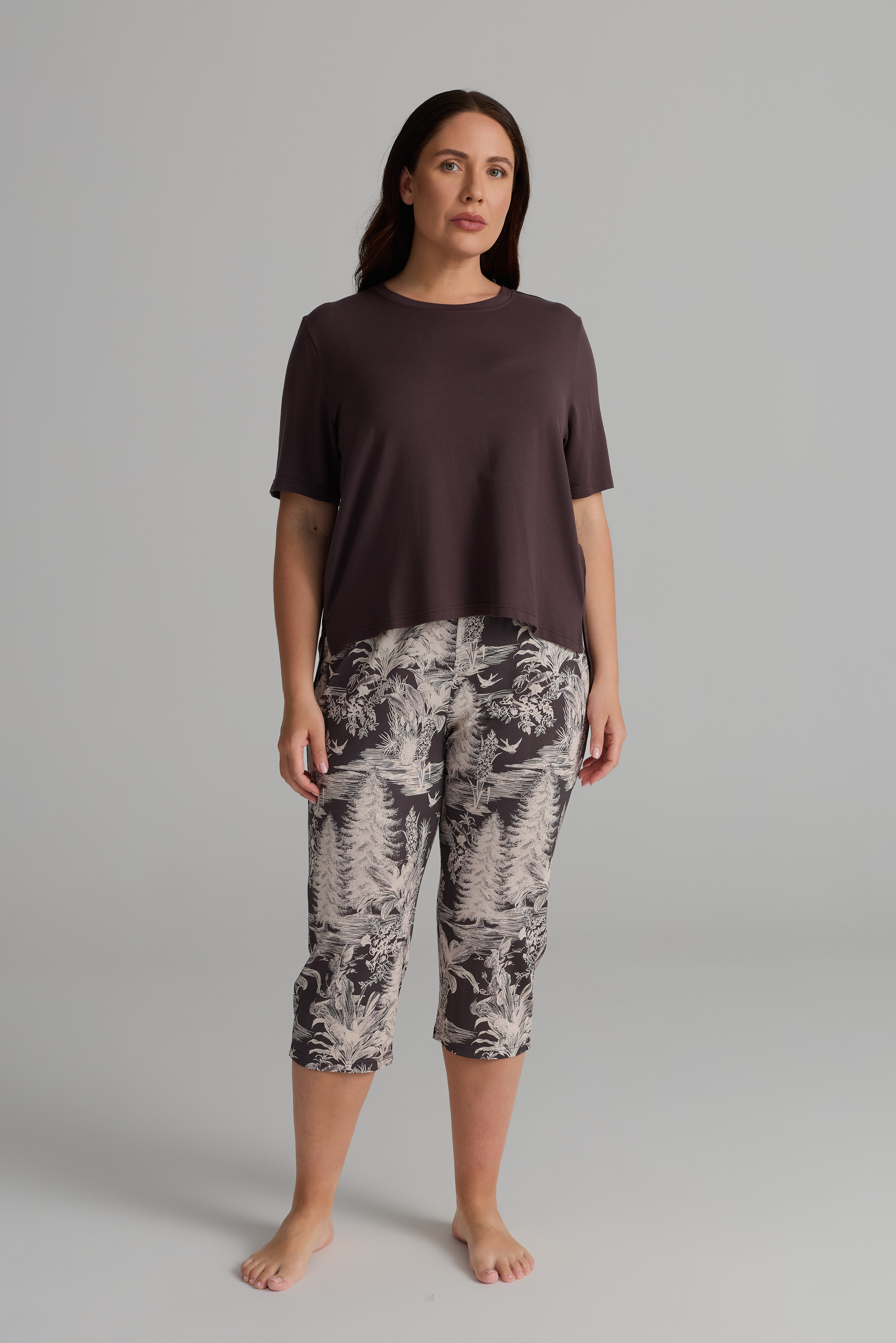 Kadın Plus Size Modal İki İplik Kısa Kollu Kapri Pijama Takımı