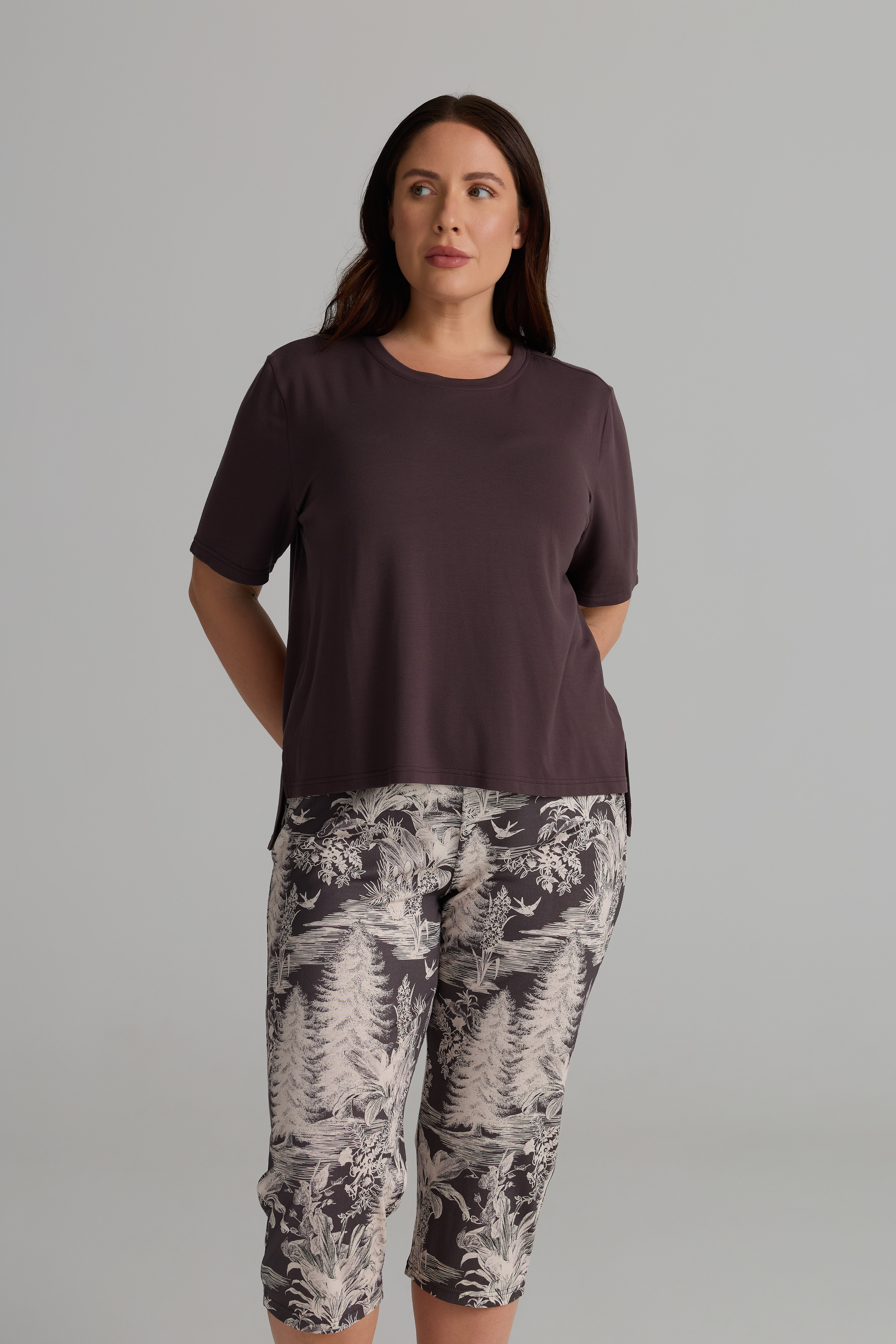 Kadın Plus Size Modal İki İplik Kısa Kollu Kapri Pijama Takımı