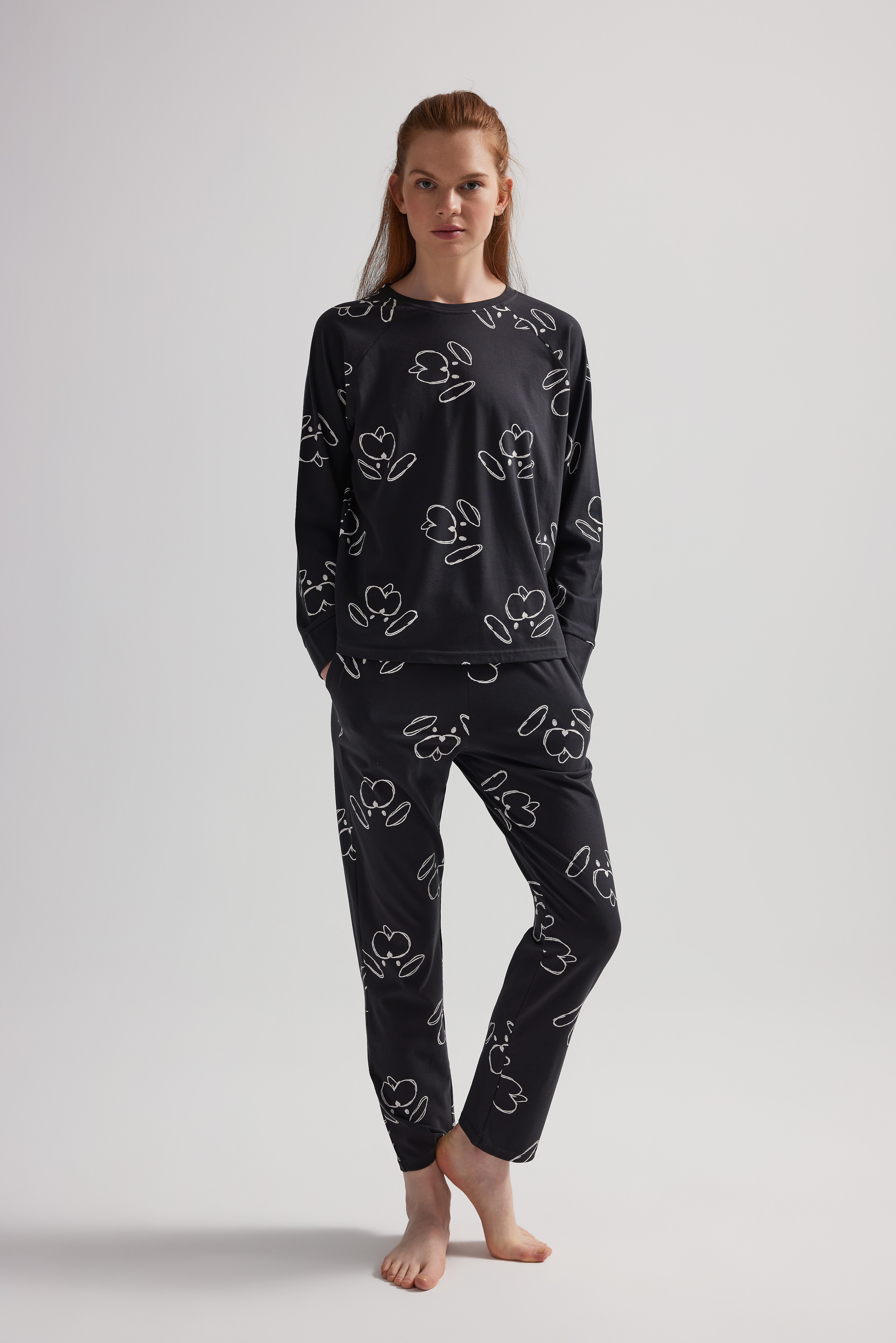 Kadın Pamuklu Reglan Uzun Kollu Pijama Üstü