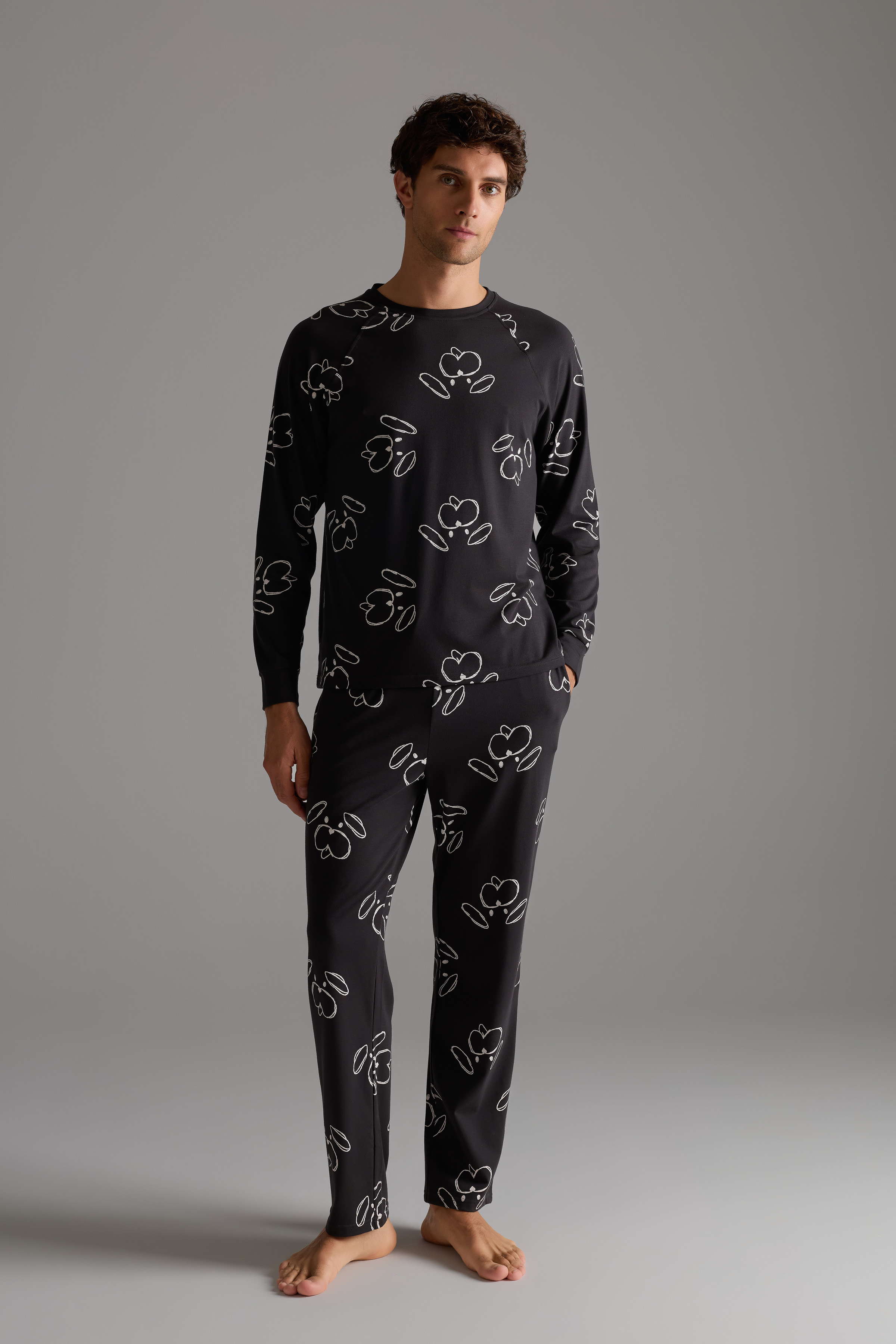 Erkek Pamuklu Reglan Kollu Uzun Pijama Takımı