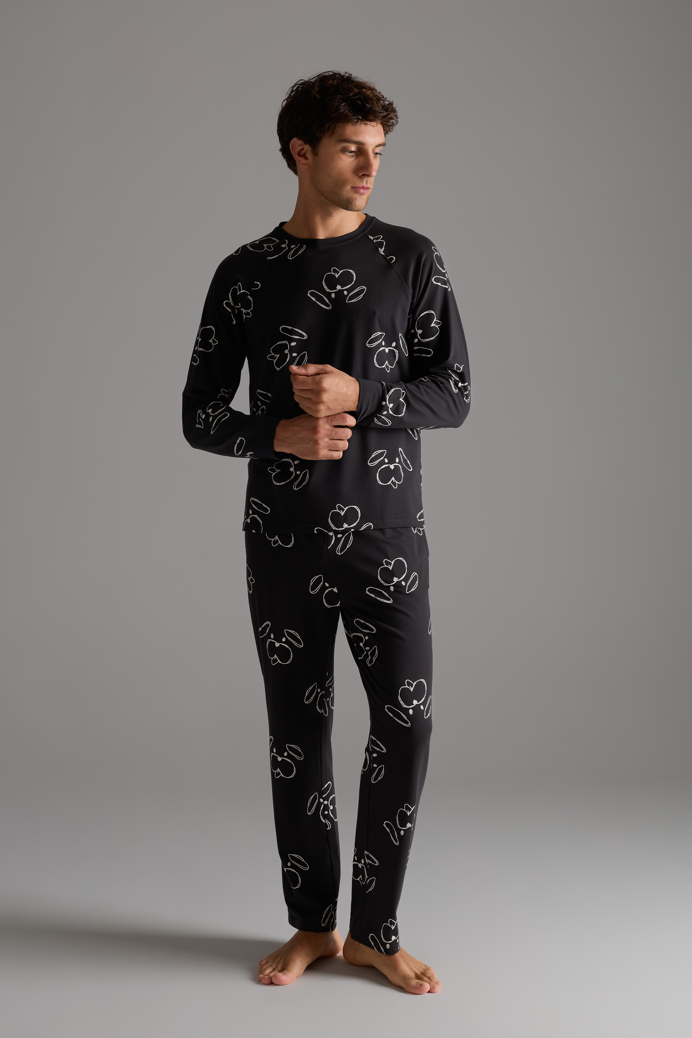 Erkek Pamuklu Reglan Kollu Uzun Pijama Takımı