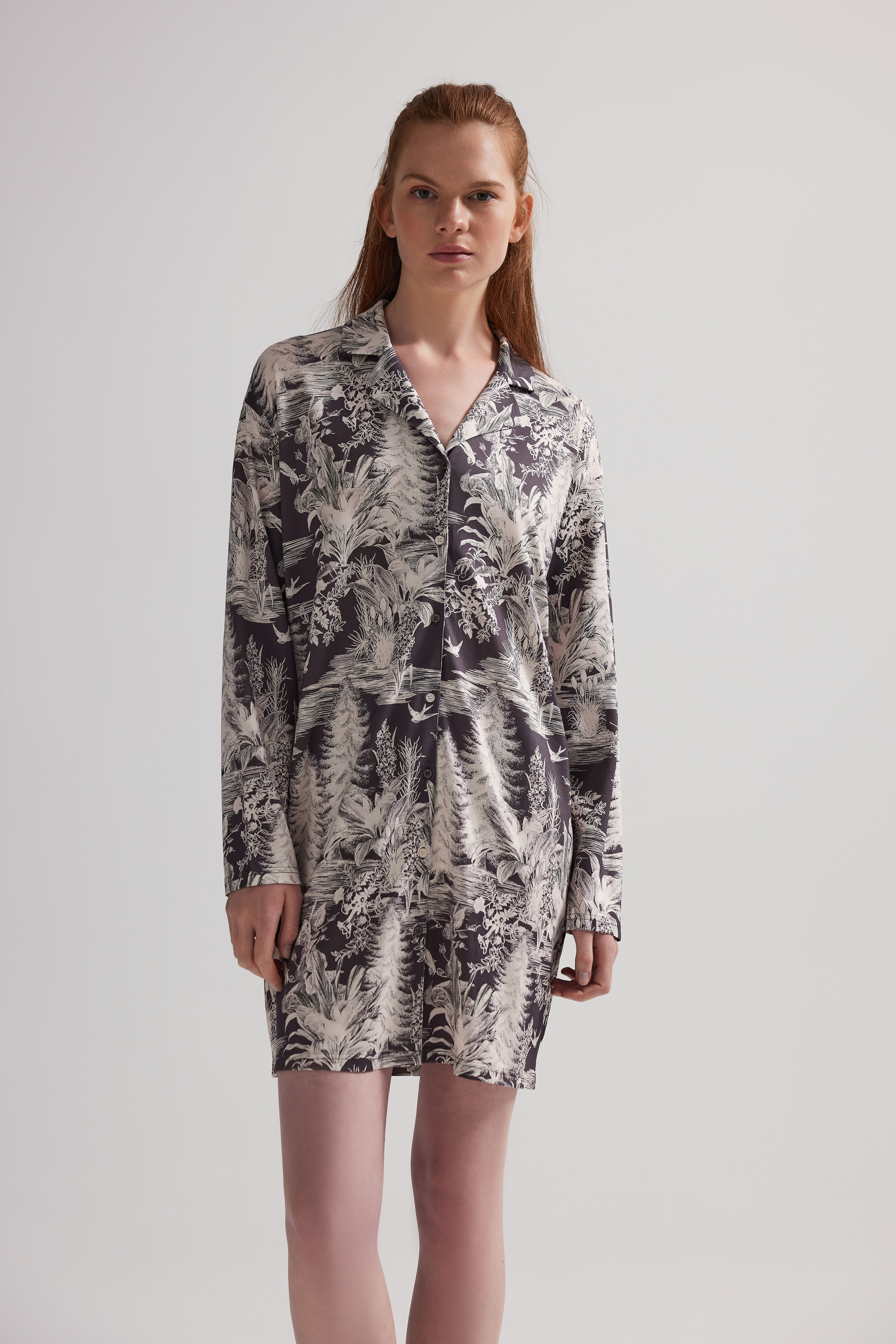 Kadın Viskon Uzun Kollu Gömlek Gecelik