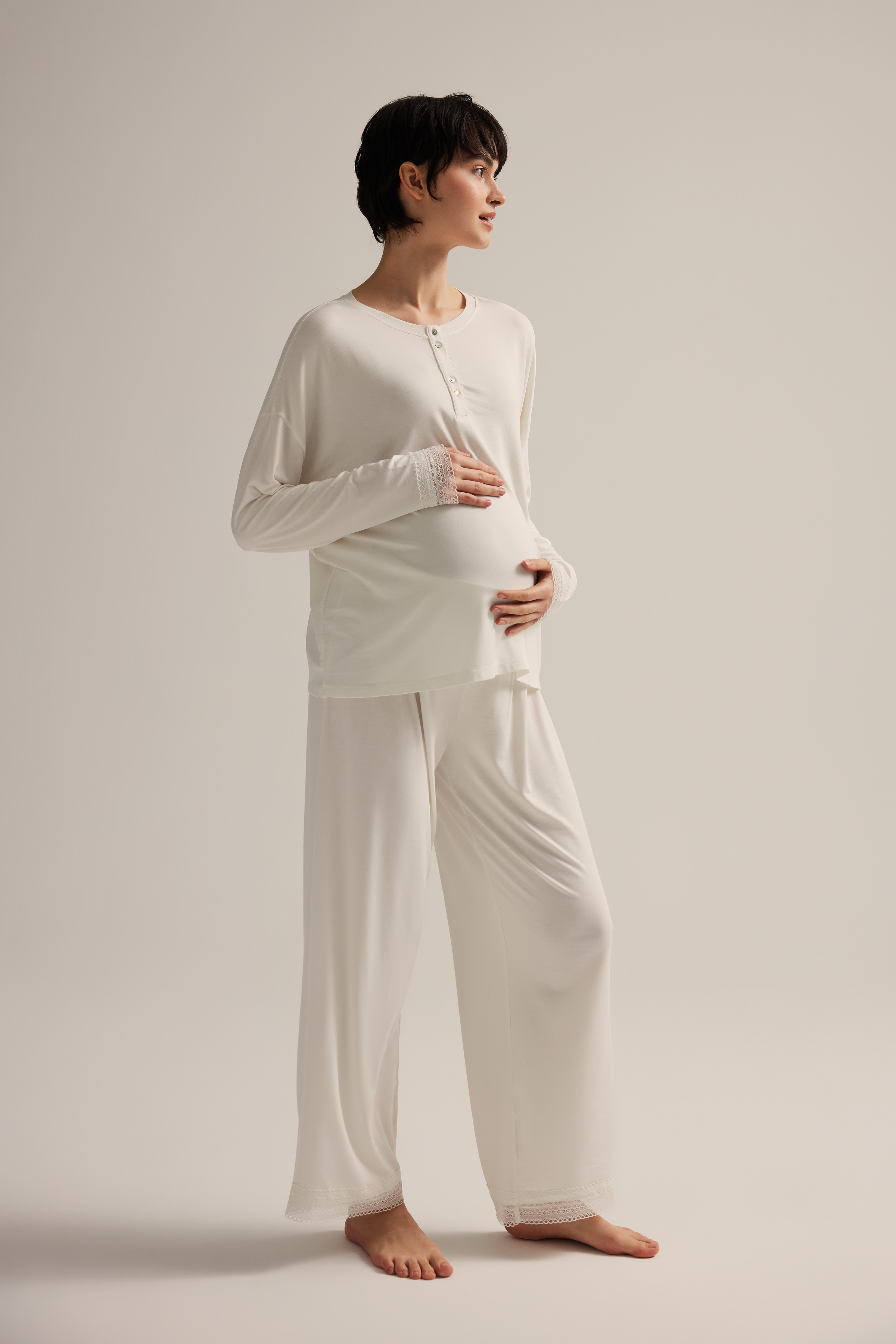 Hamile Viscose Büzgü Detaylı Yırtmaçlı Pijama Altı