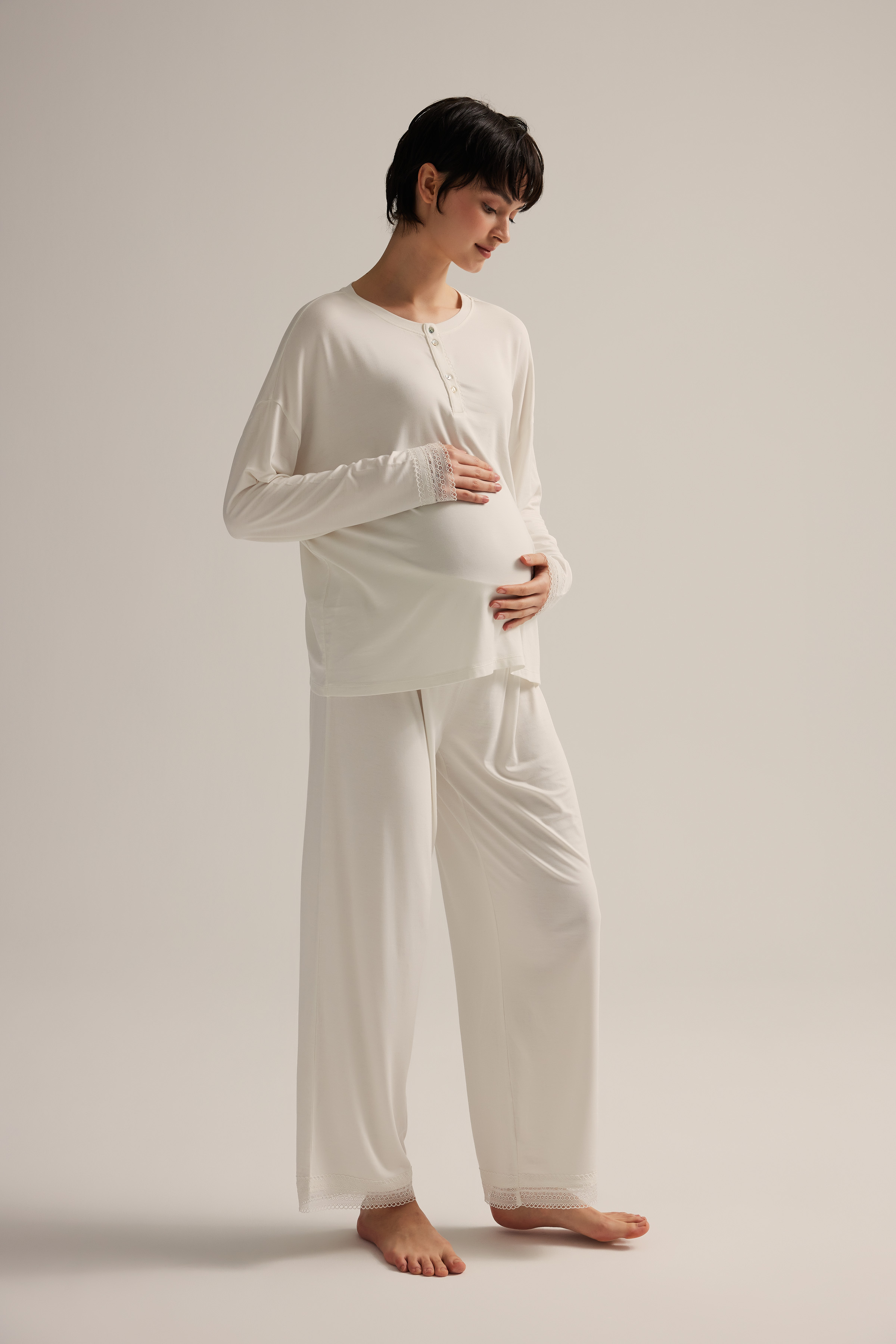 Hamile Viscose Büzgü Detaylı Yırtmaçlı Pijama Altı