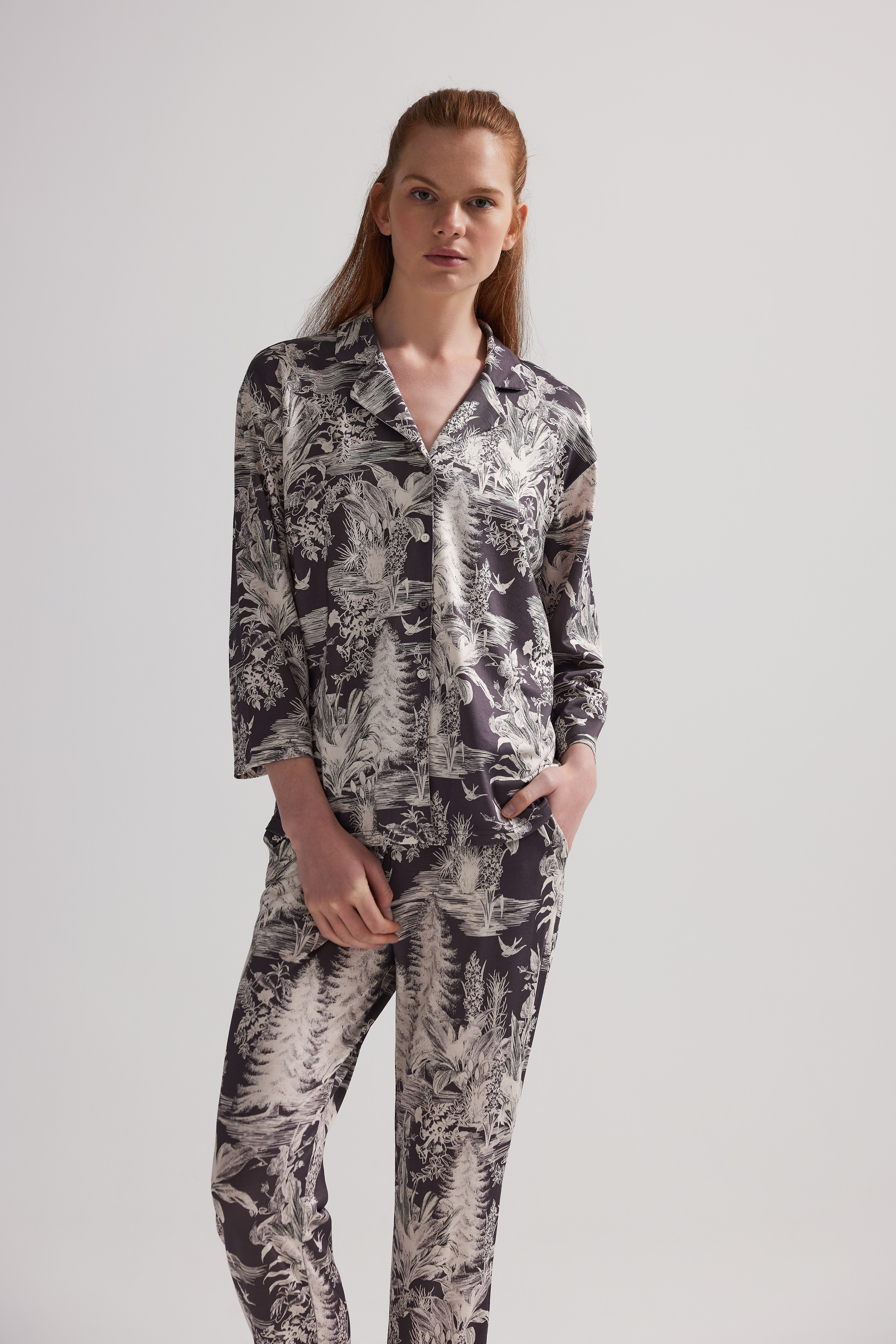 Hamile Viskon Uzun Kollu Gömlek Pijama Takımı