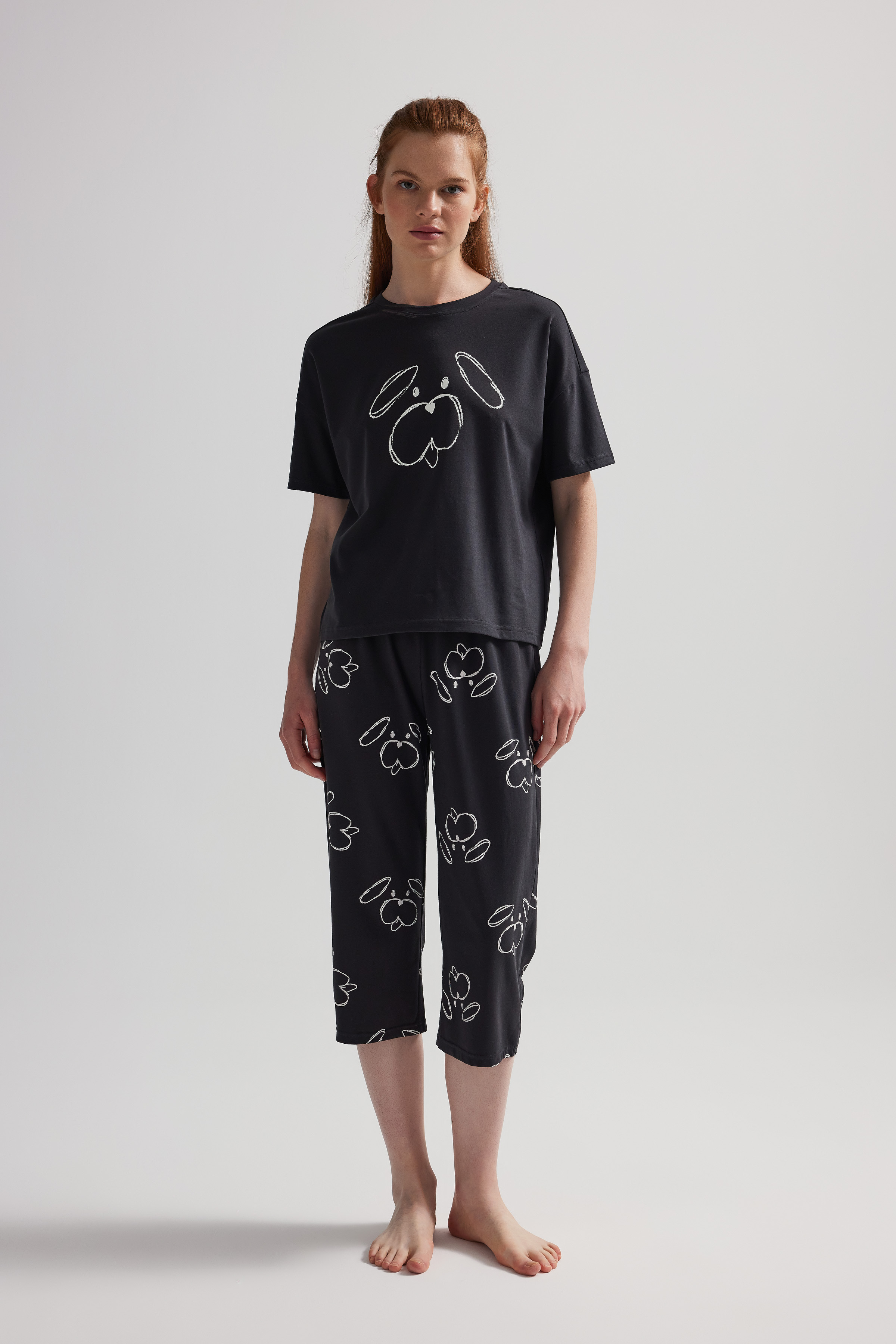 Kadın Pamuklu Kısa Kollu Pijama Üstü