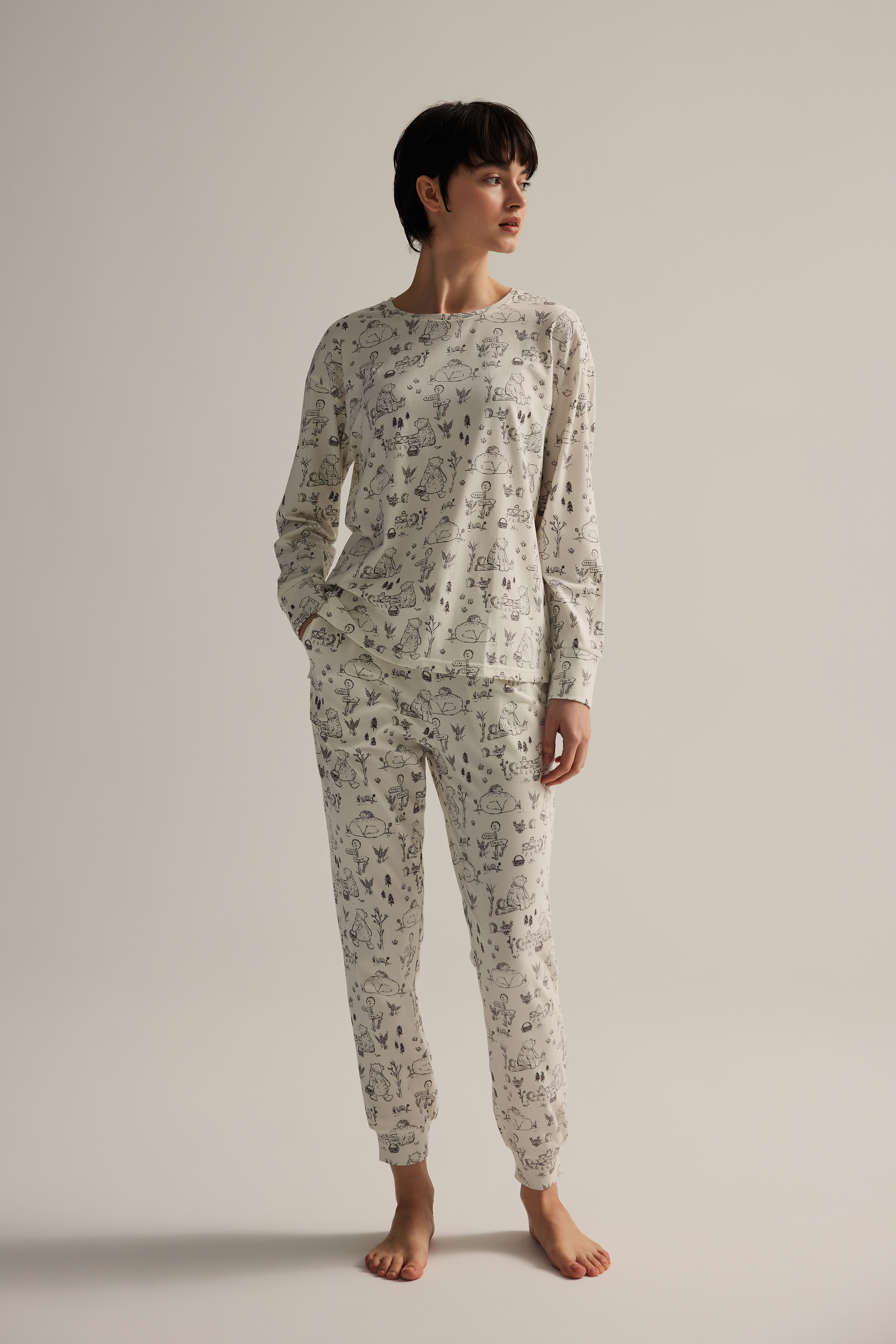 Kadın Pamuklu Uzun Kollu Pijama Takımı