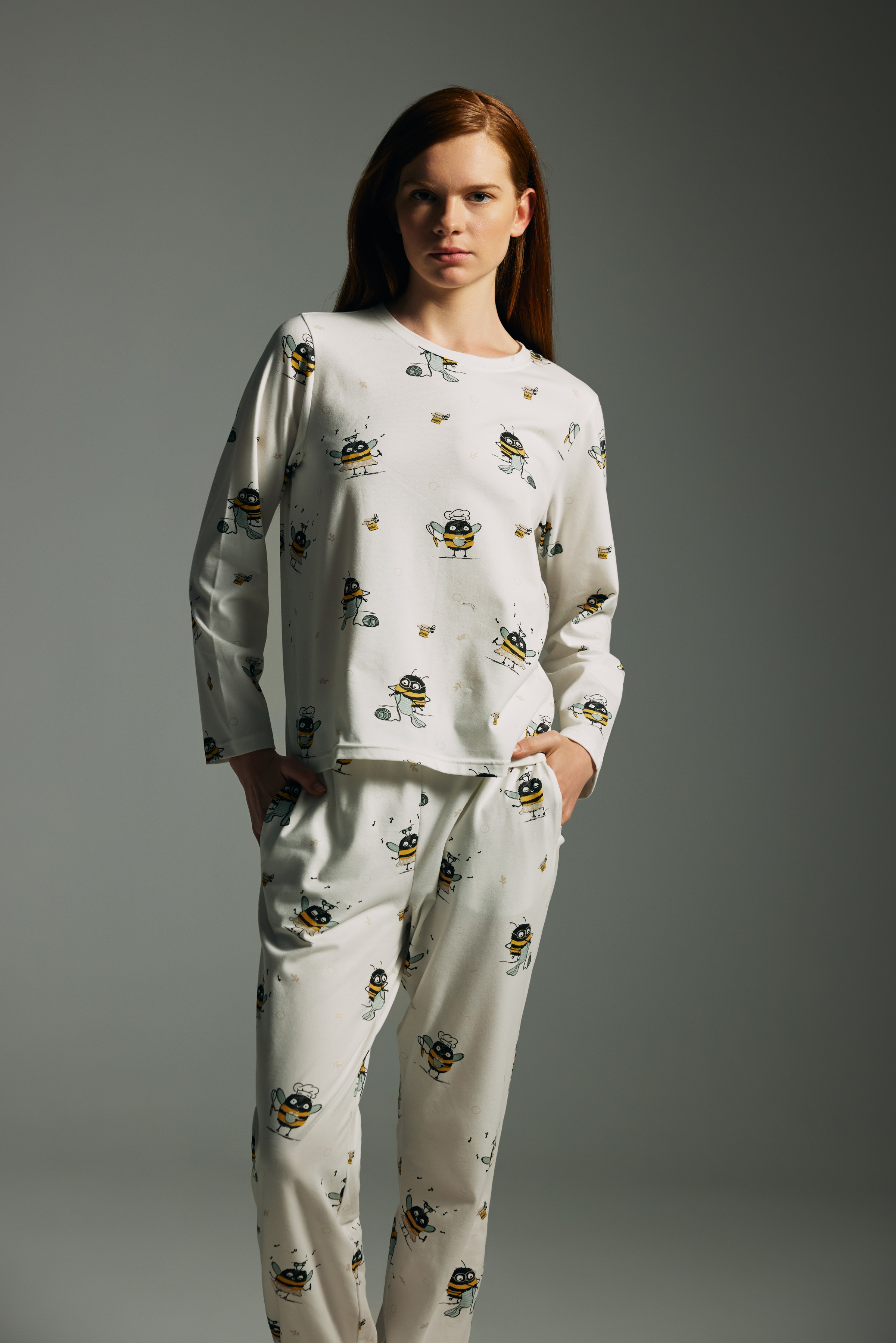 Kadın Pamuklu Uzun Kollu Pijama Üstü