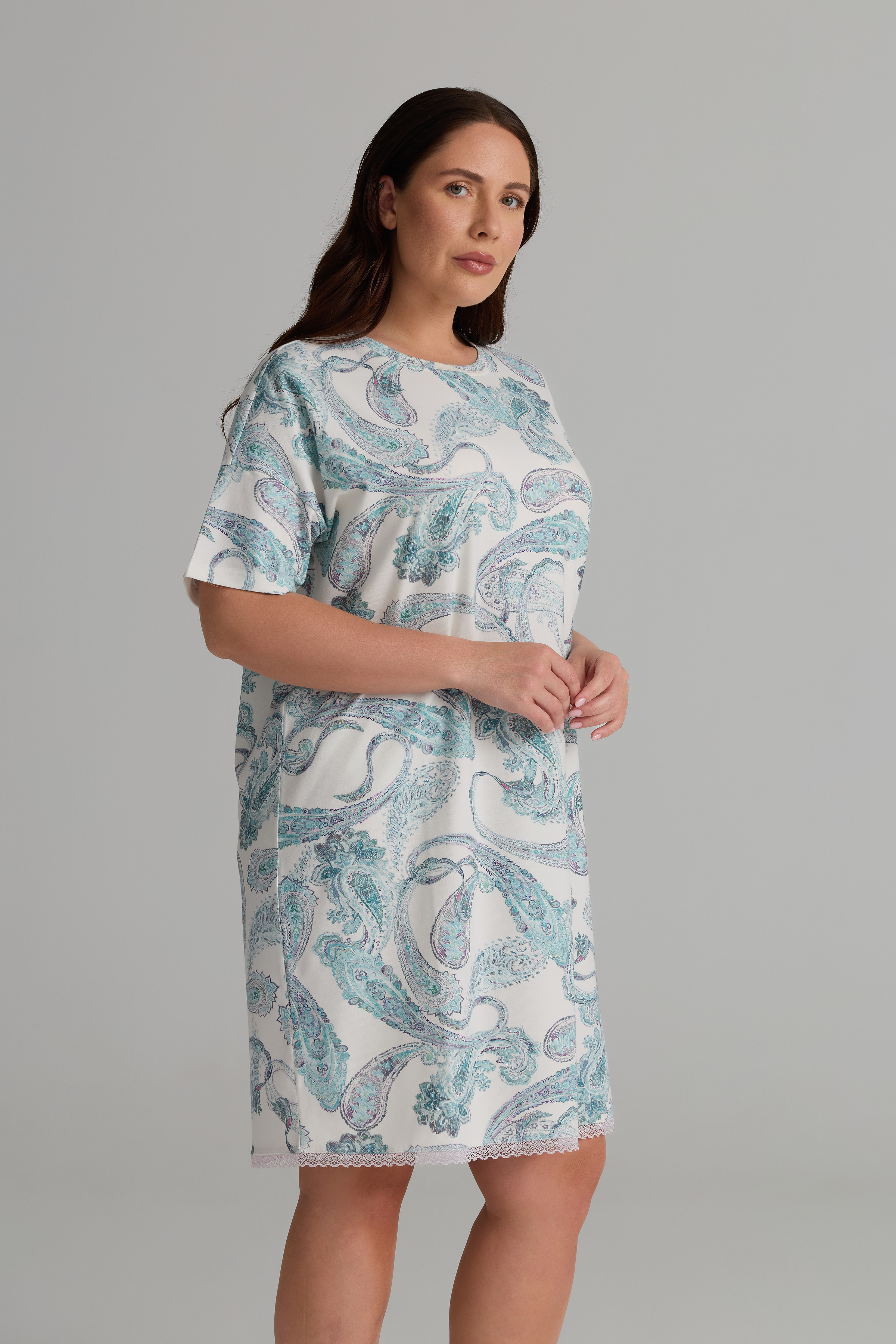 Kadın Plus Size Pamuklu Kısa Kollu Gecelik