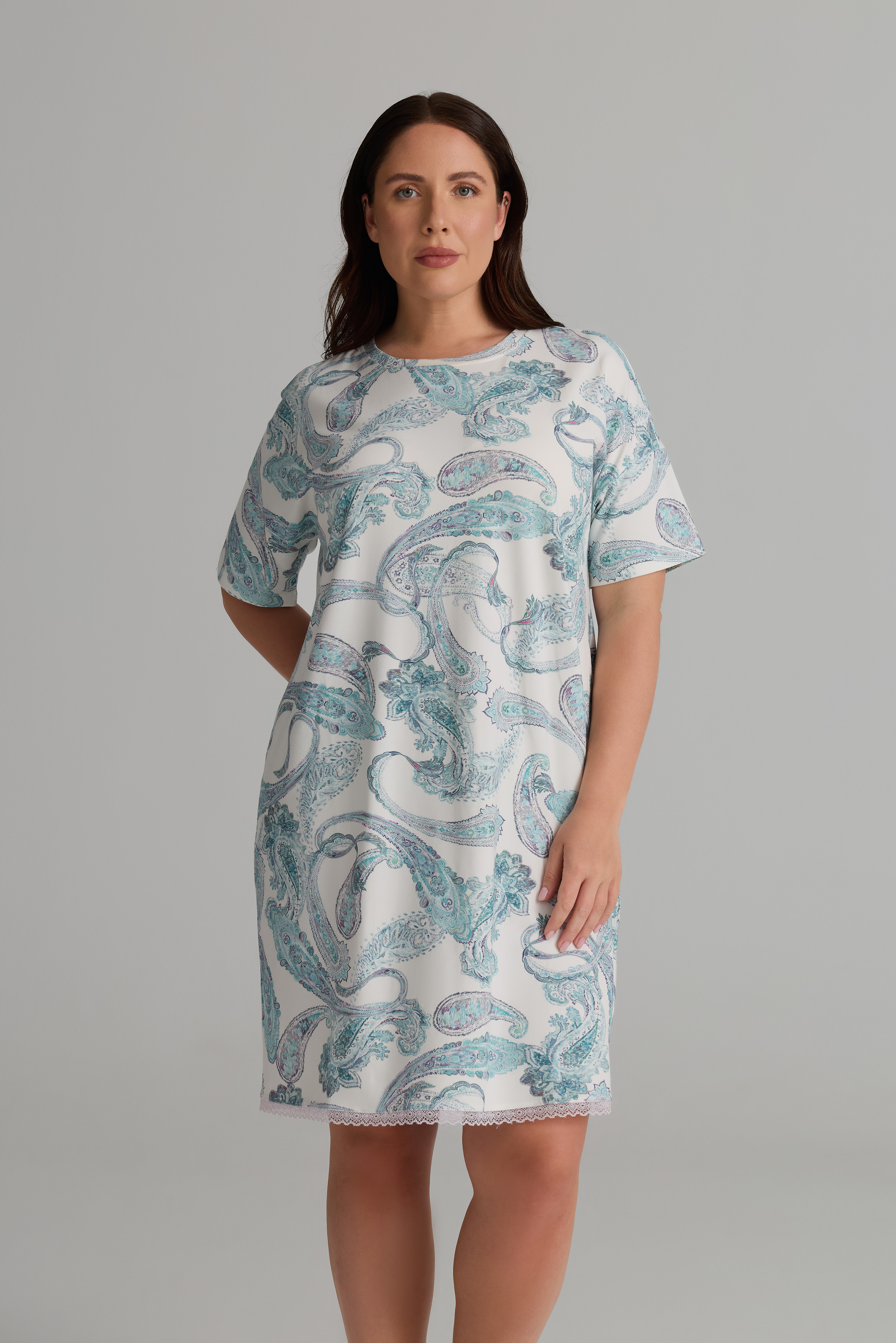 Kadın Plus Size Pamuklu Kısa Kollu Gecelik