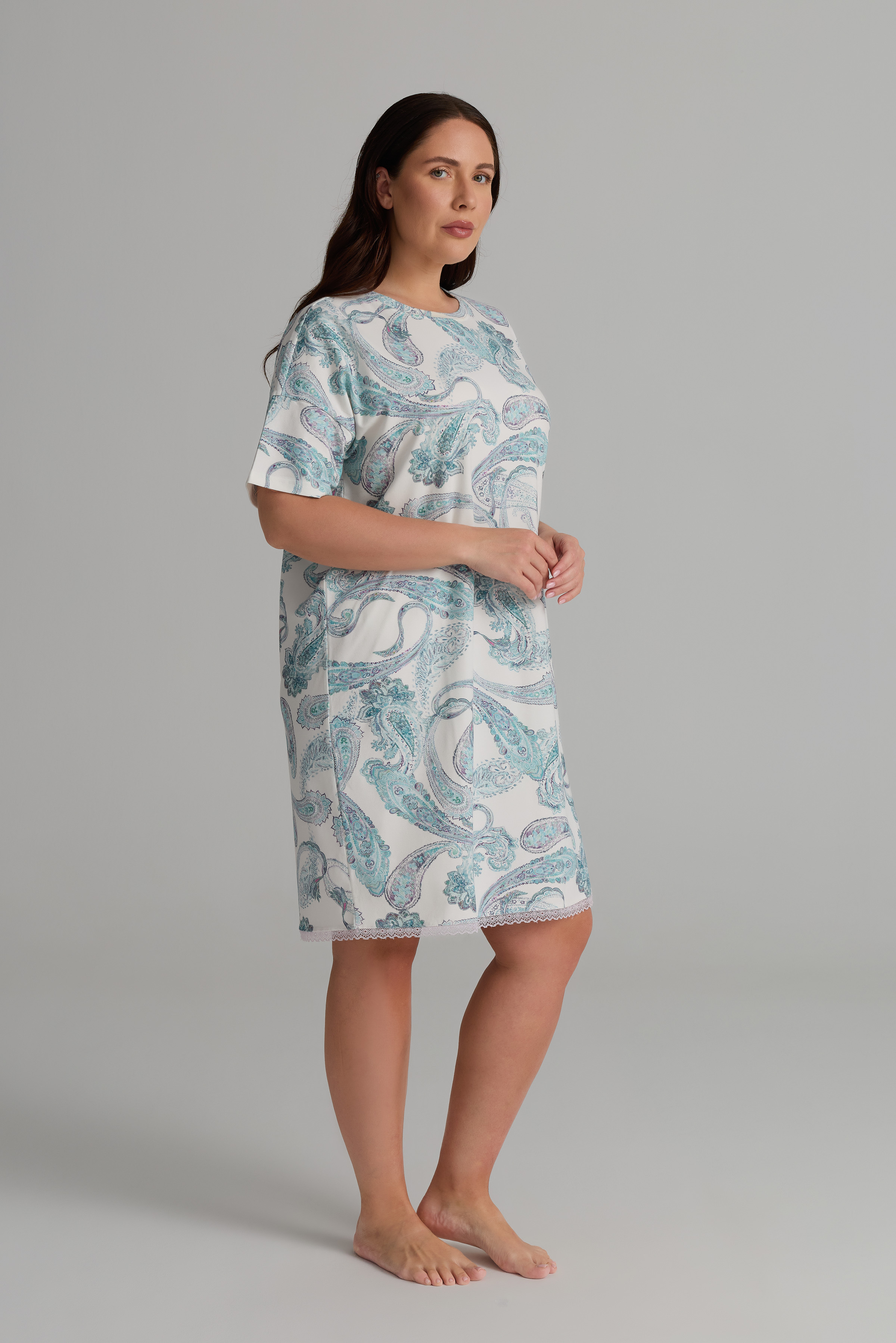 Kadın Plus Size Pamuklu Kısa Kollu Gecelik