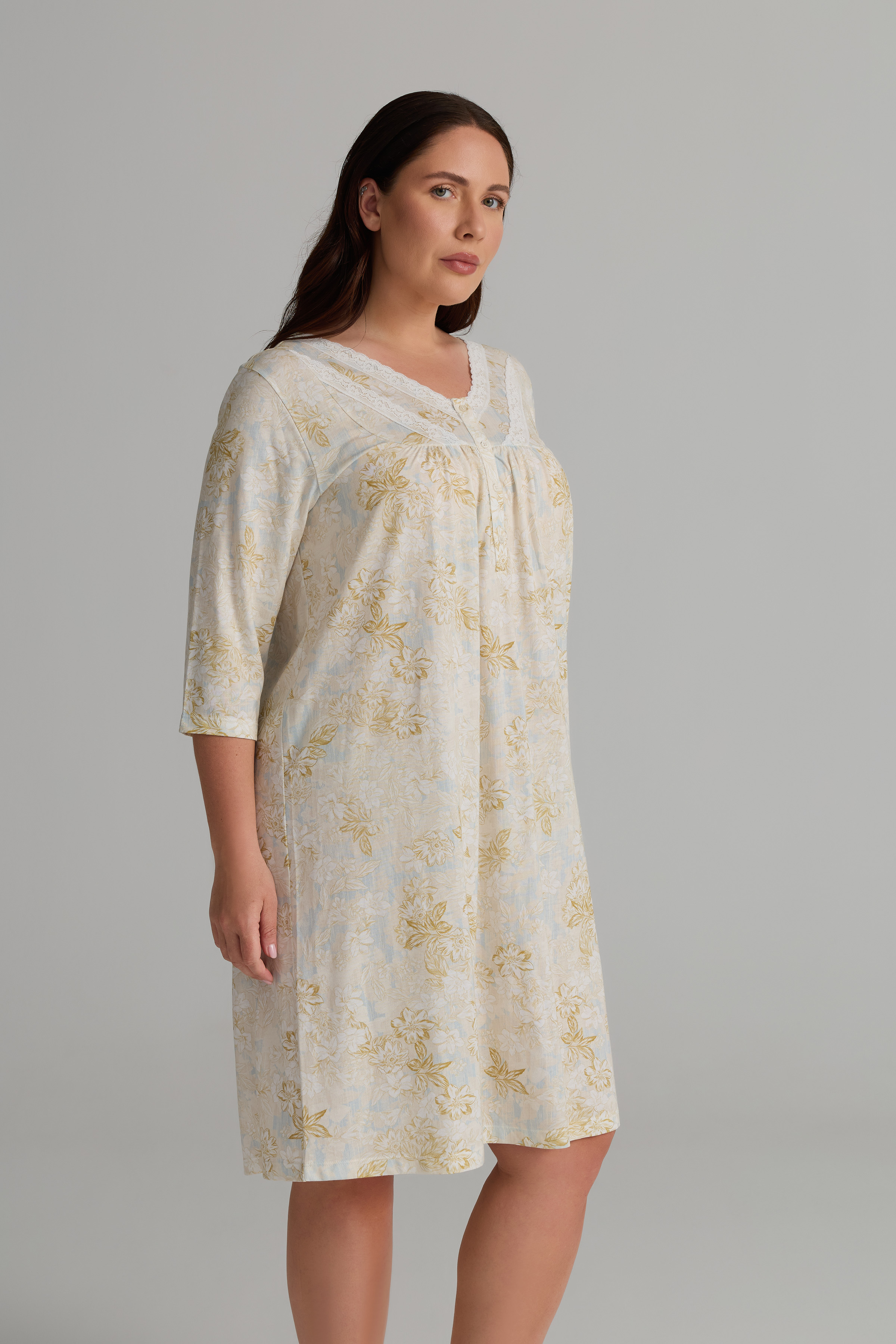 Kadın Plus Size Viskon Kısa Kollu V Yaka Gecelik