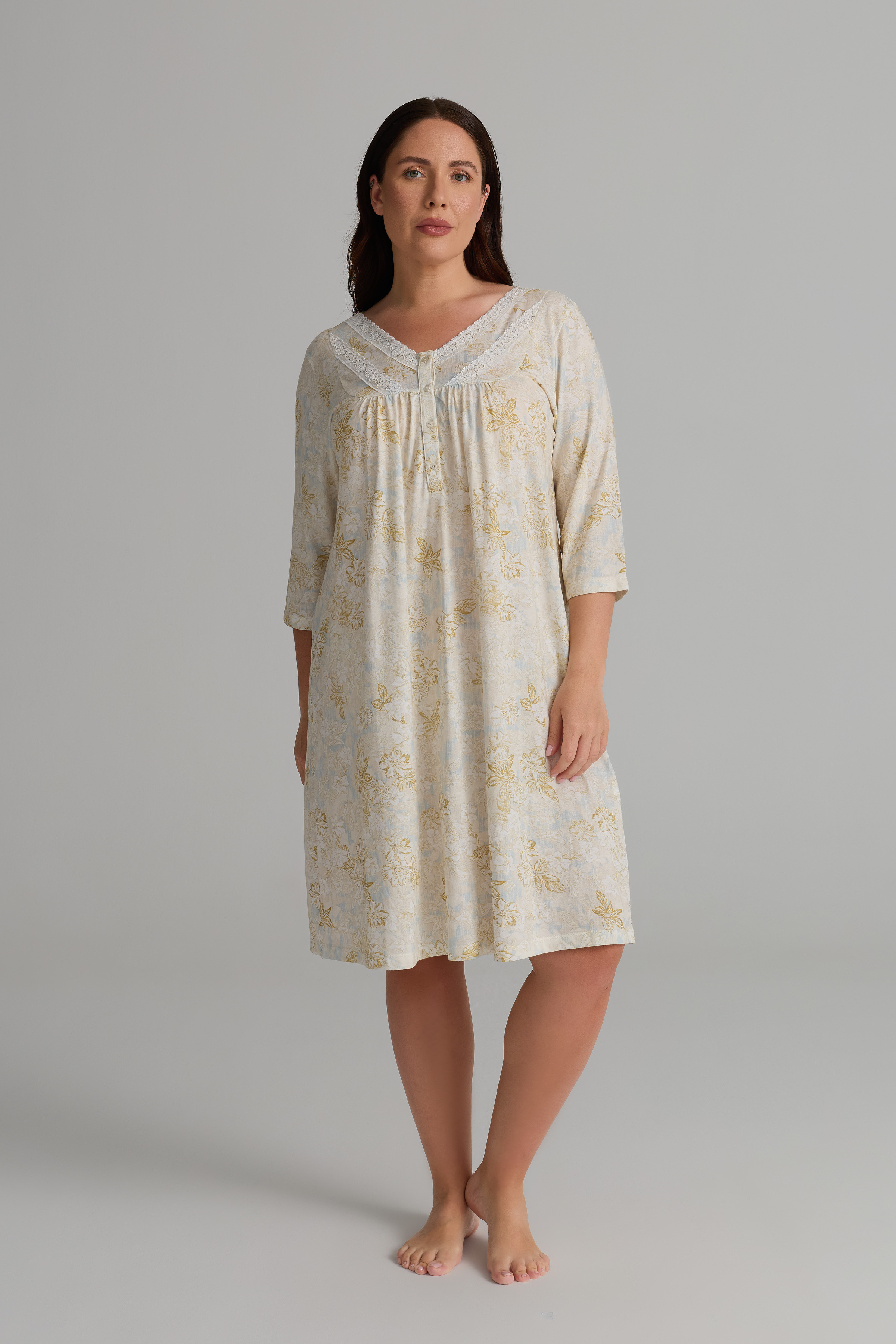 Kadın Plus Size Viskon Kısa Kollu V Yaka Gecelik