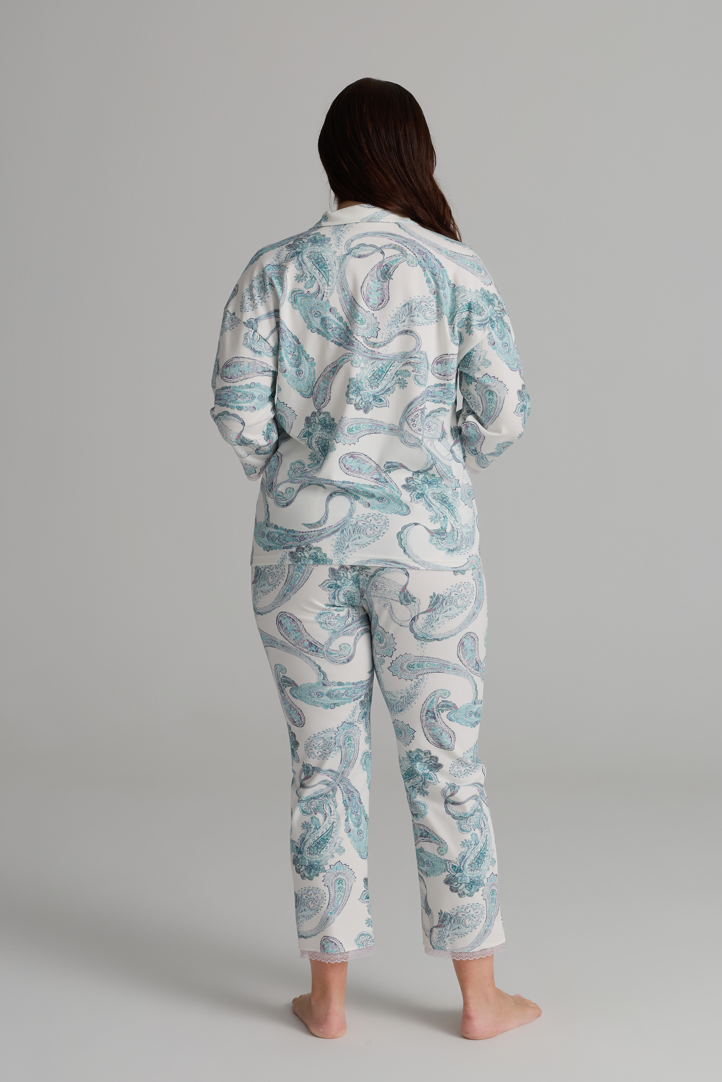 Kadın Plus Size Pamuklu Kısa Kollu Gömlek Uzun Pijama Takımı