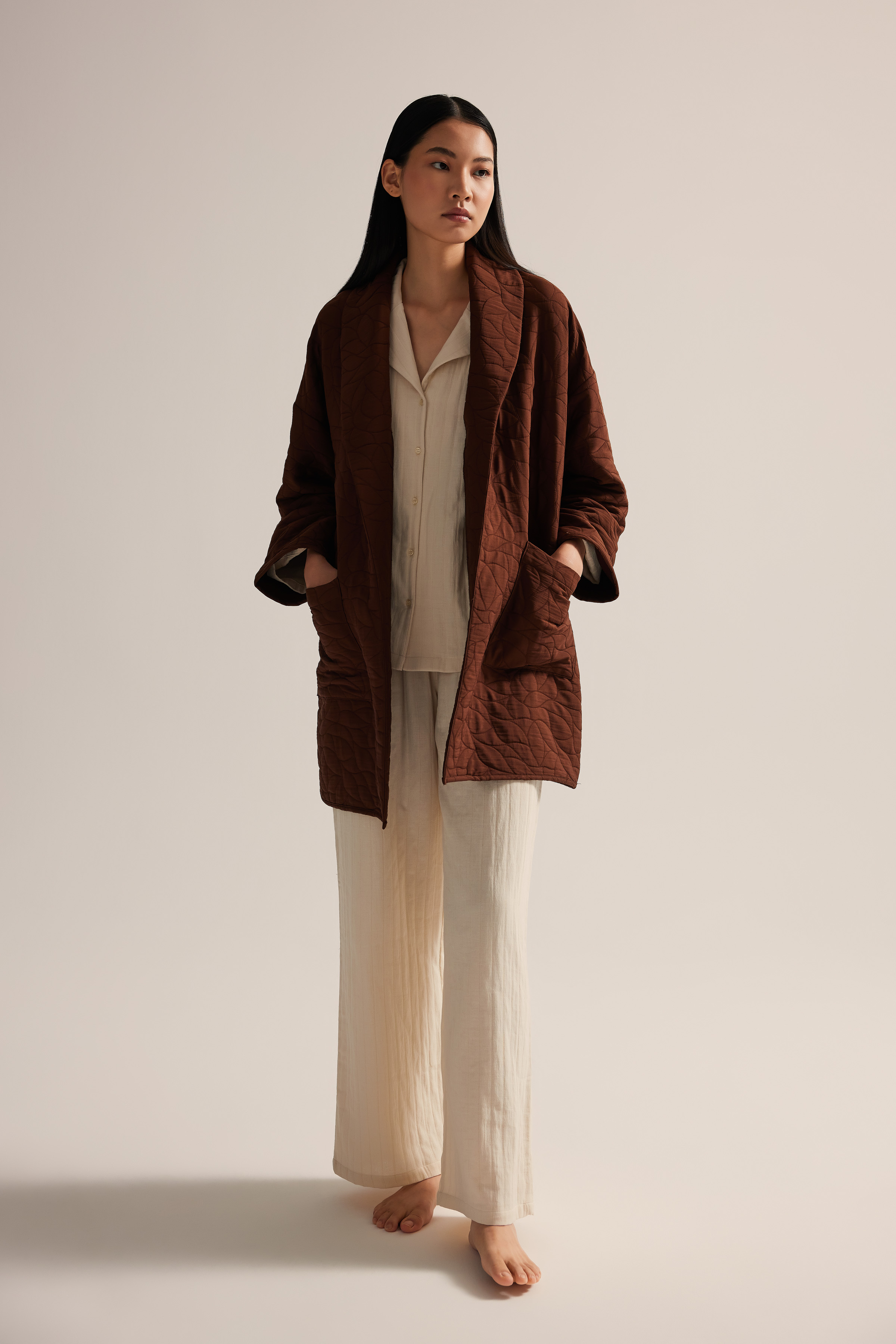 Kadın Premium Kapitone Cep Detaylı Sabahlık