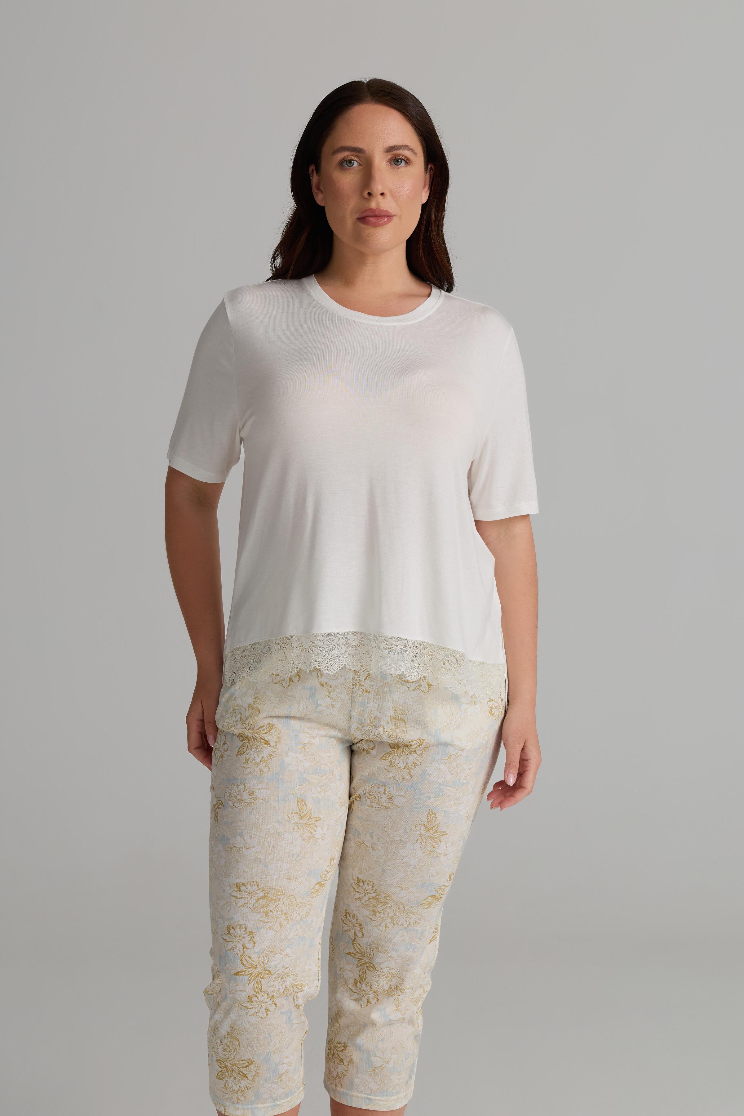 Kadın Plus Size Viskon Kısa Kollu Uzun Pijama Takımı