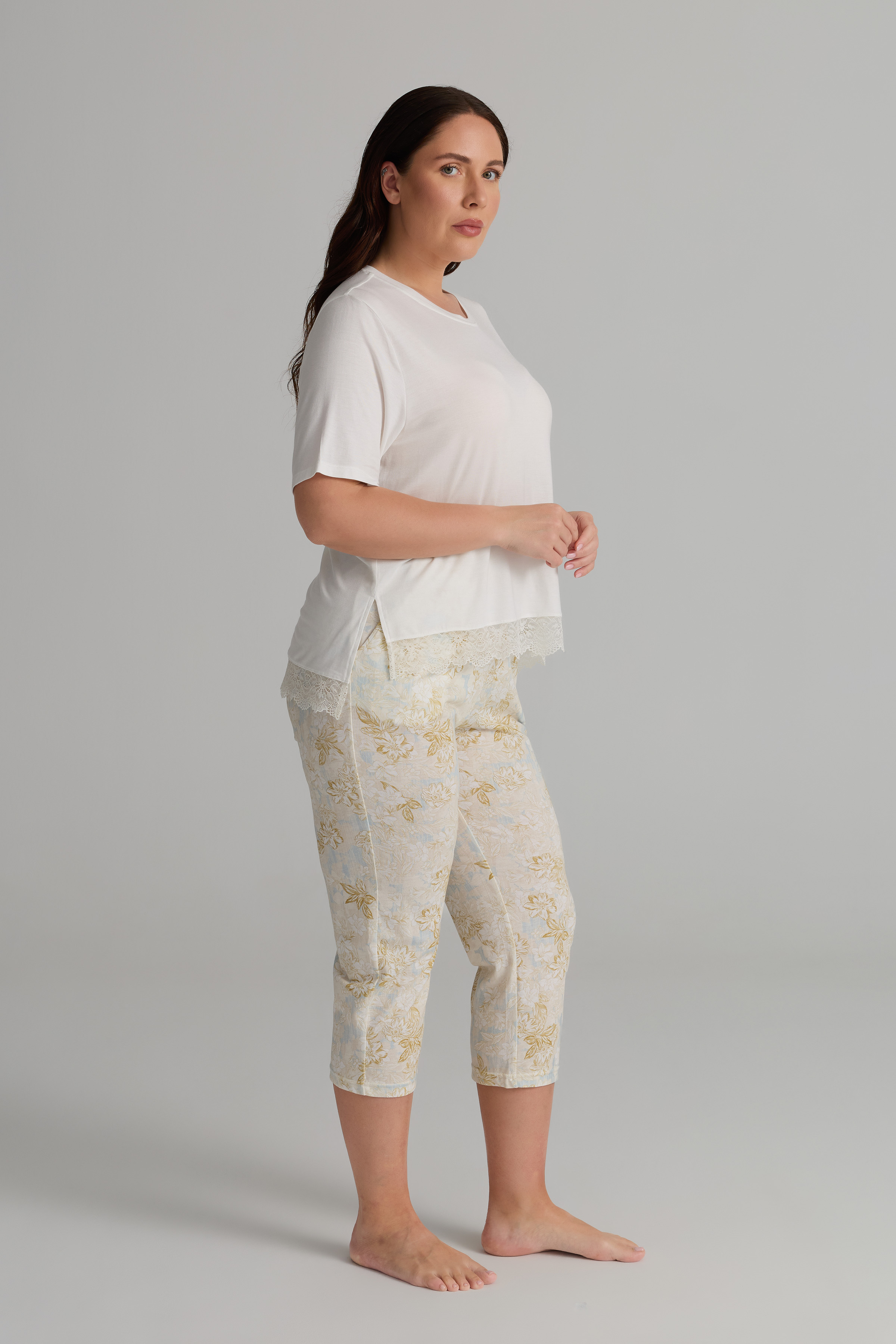 Kadın Plus Size Viskon Kısa Kollu Uzun Pijama Takımı