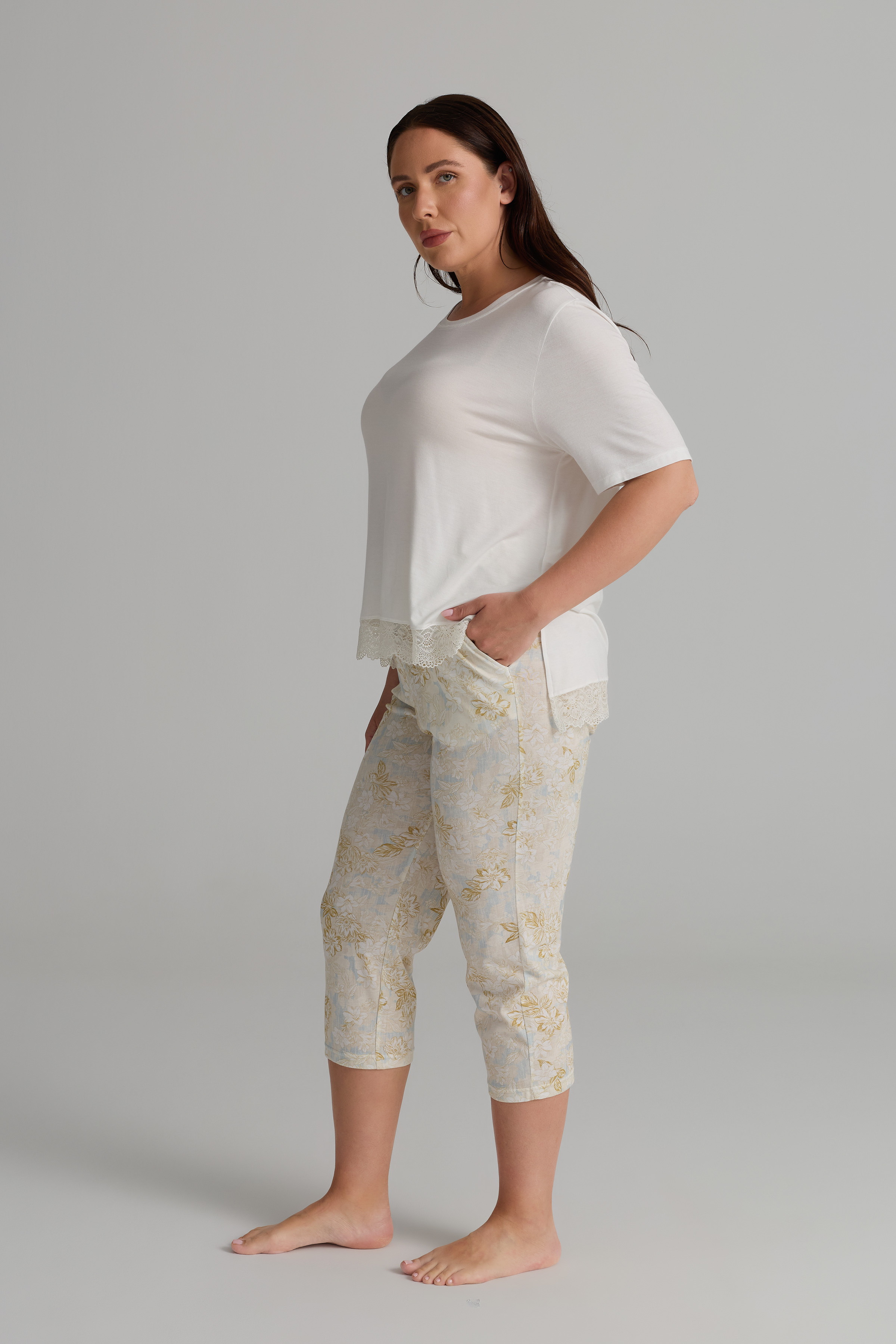 Kadın Plus Size Viskon Kısa Kollu Uzun Pijama Takımı