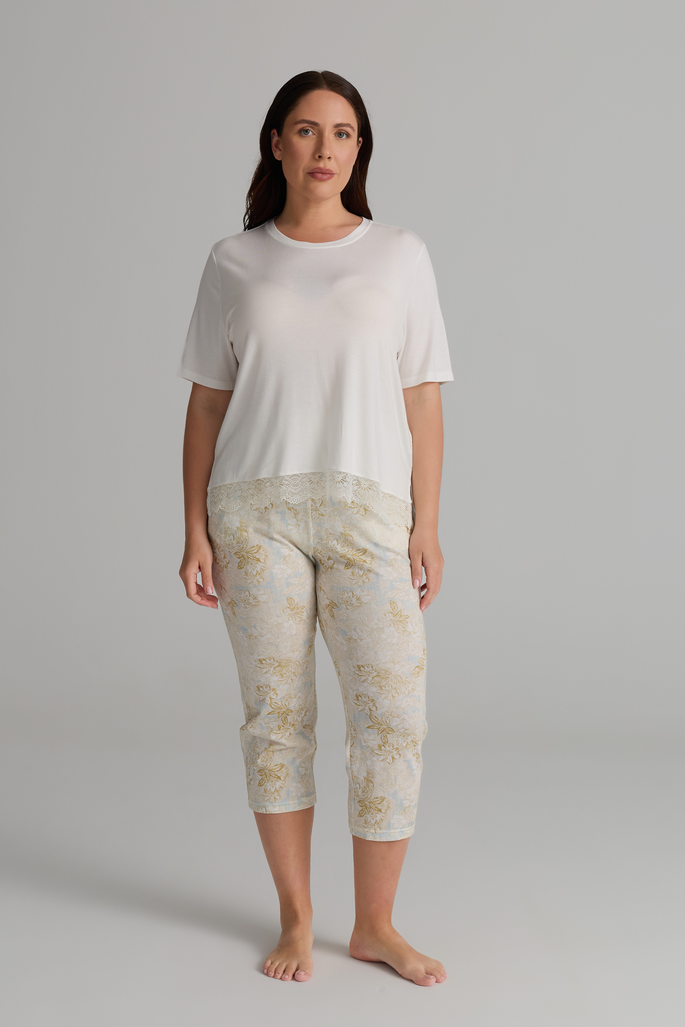 Kadın Plus Size Viskon Kısa Kollu Uzun Pijama Takımı