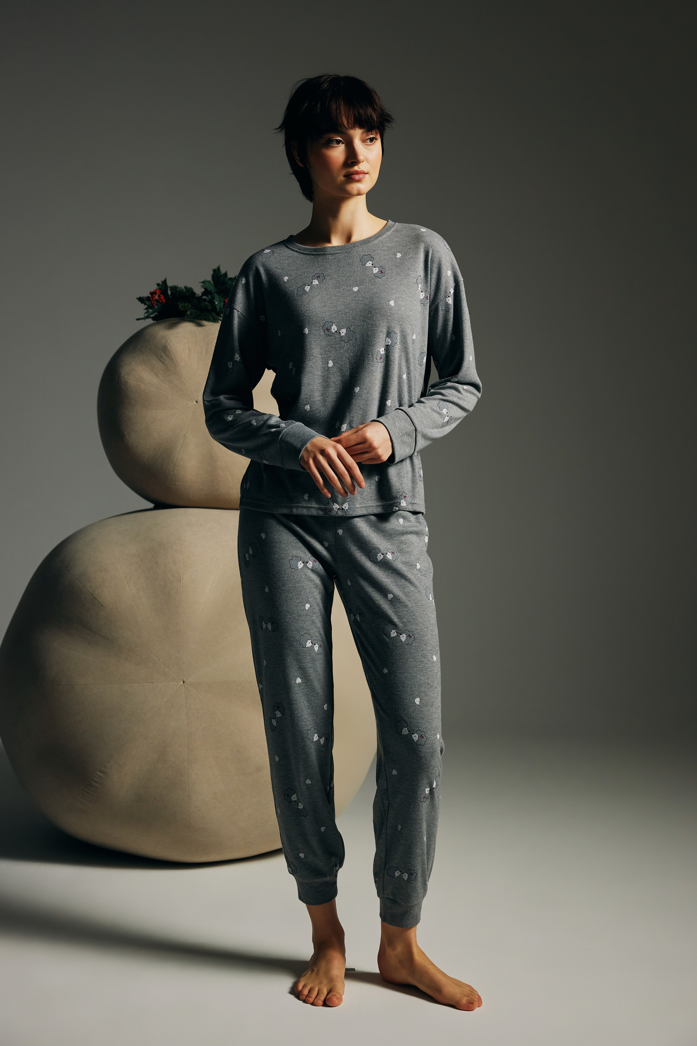 Kadın Pamuklu Uzun Kollu Pijama Takımı