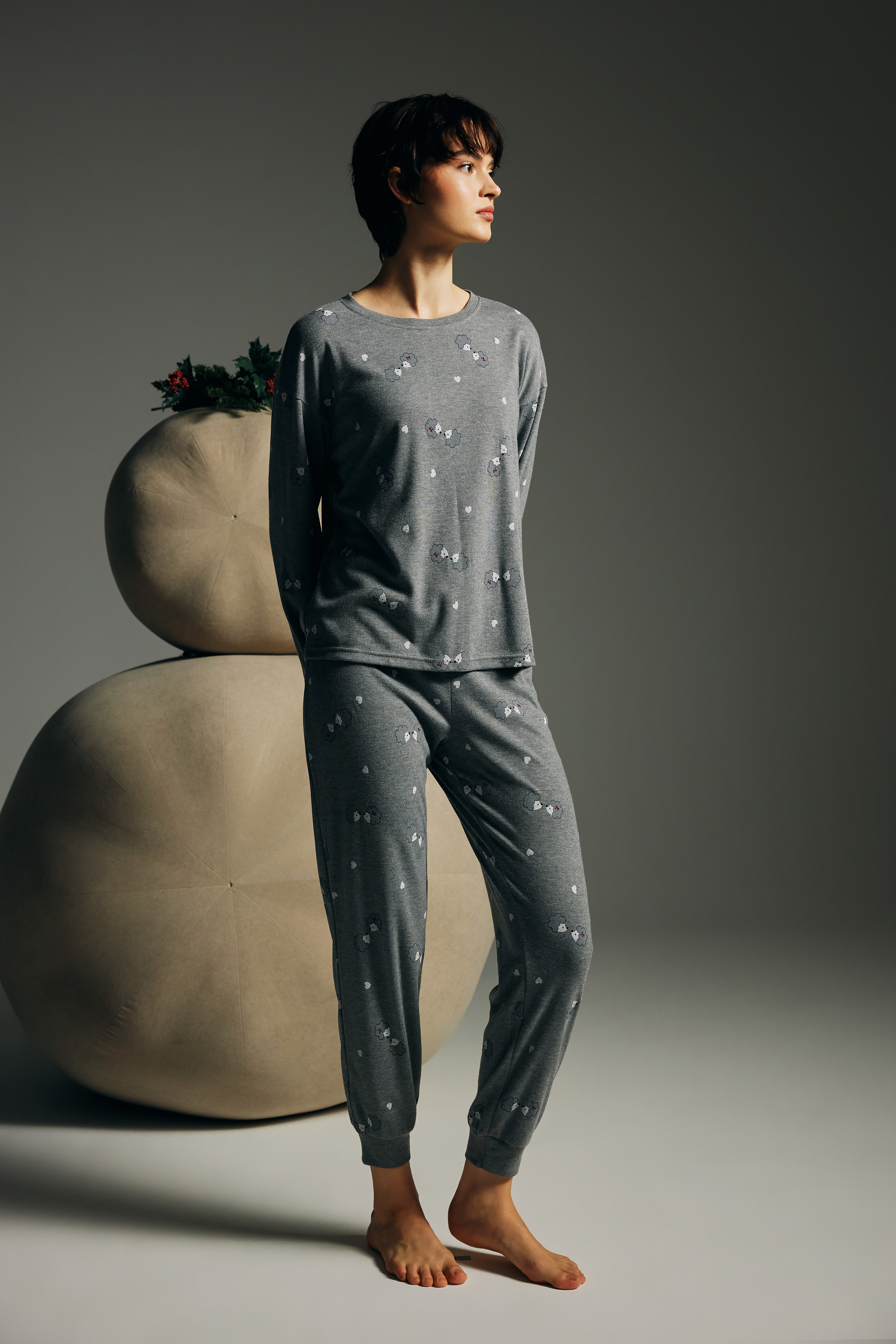 Kadın Pamuklu Uzun Kollu Pijama Takımı