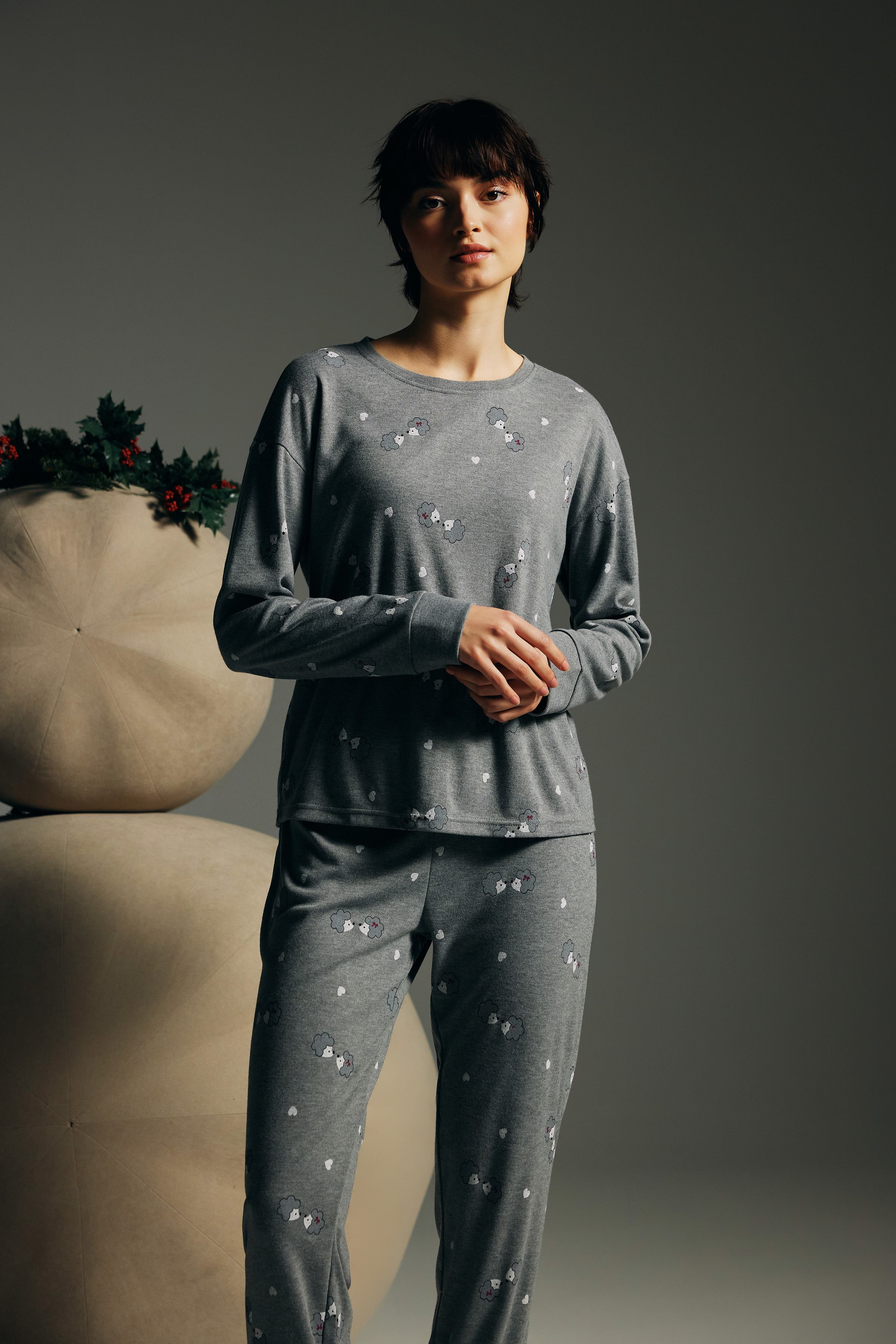 Kadın Pamuklu Uzun Kollu Pijama Üstü