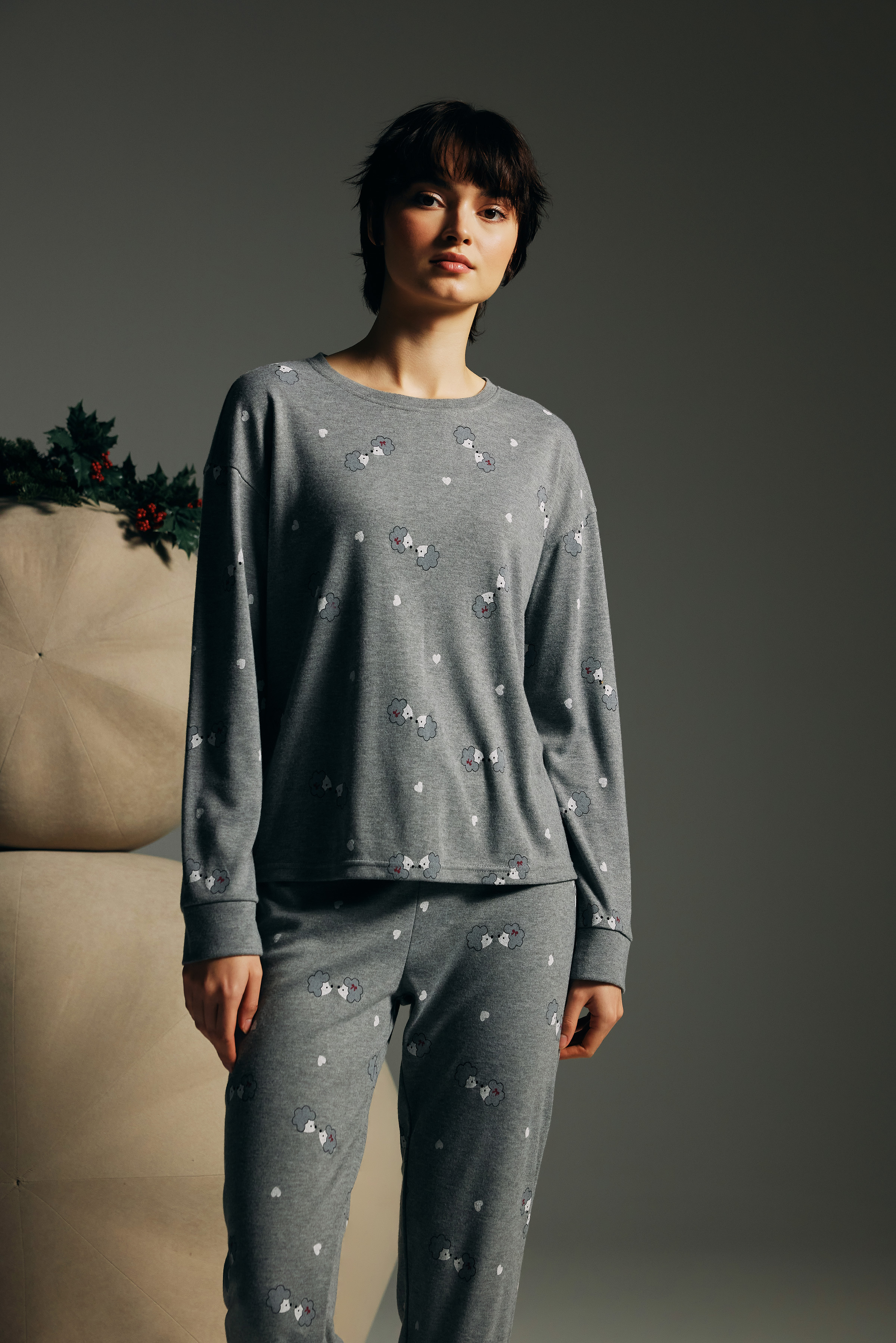 Kadın Pamuklu Uzun Kollu Pijama Üstü