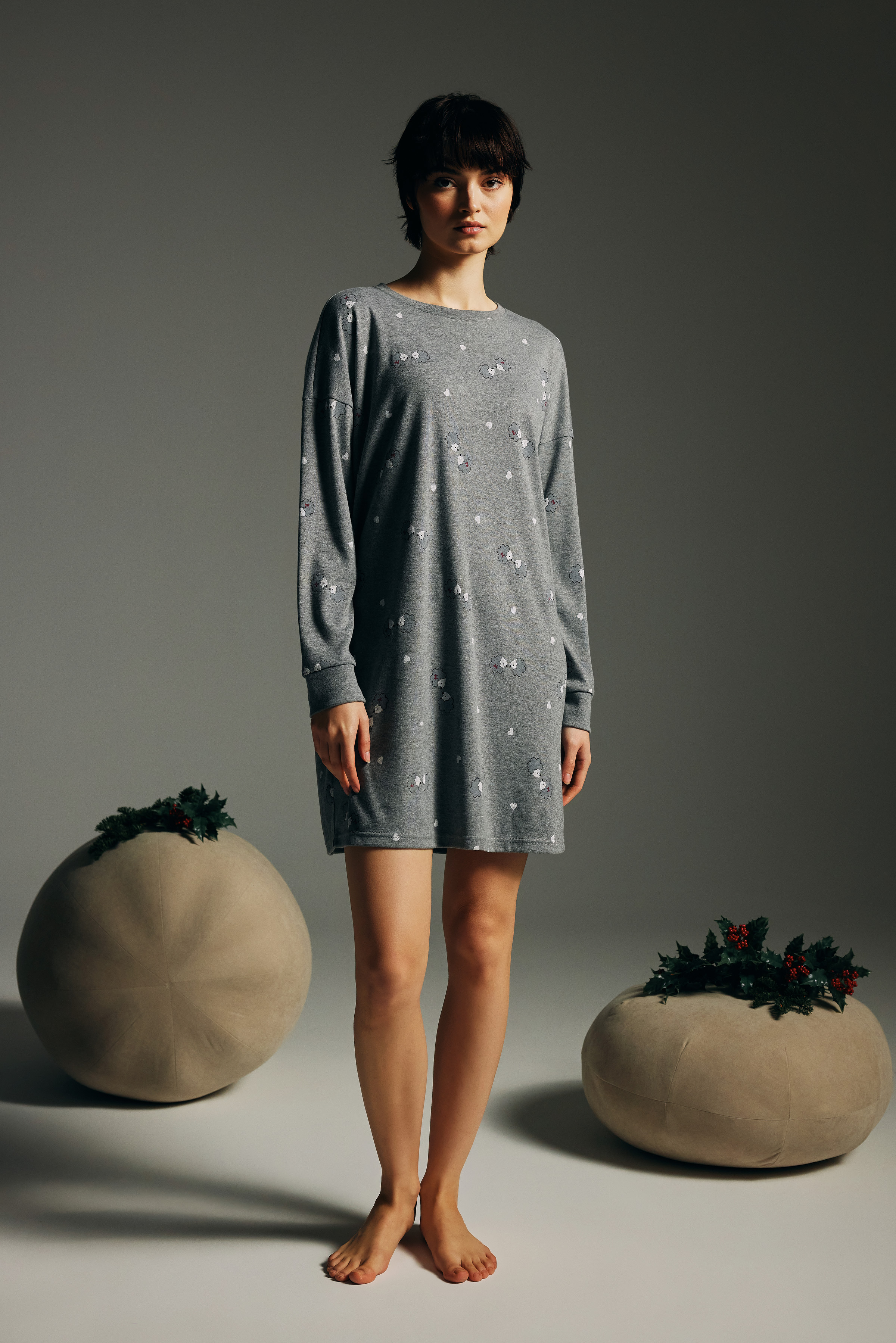 Kadın Pamuklu Uzun Kollu Gecelik