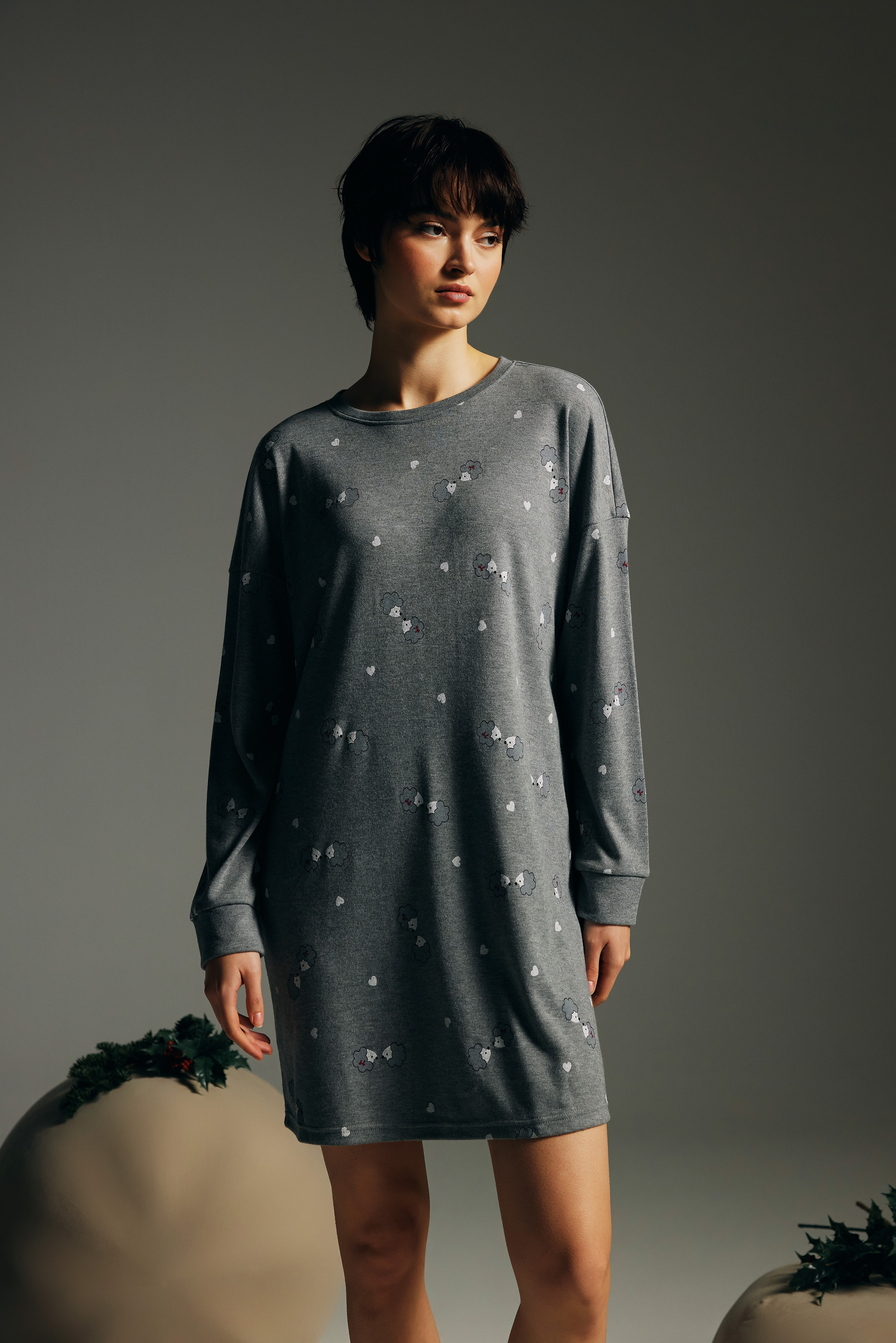 Kadın Pamuklu Uzun Kollu Gecelik