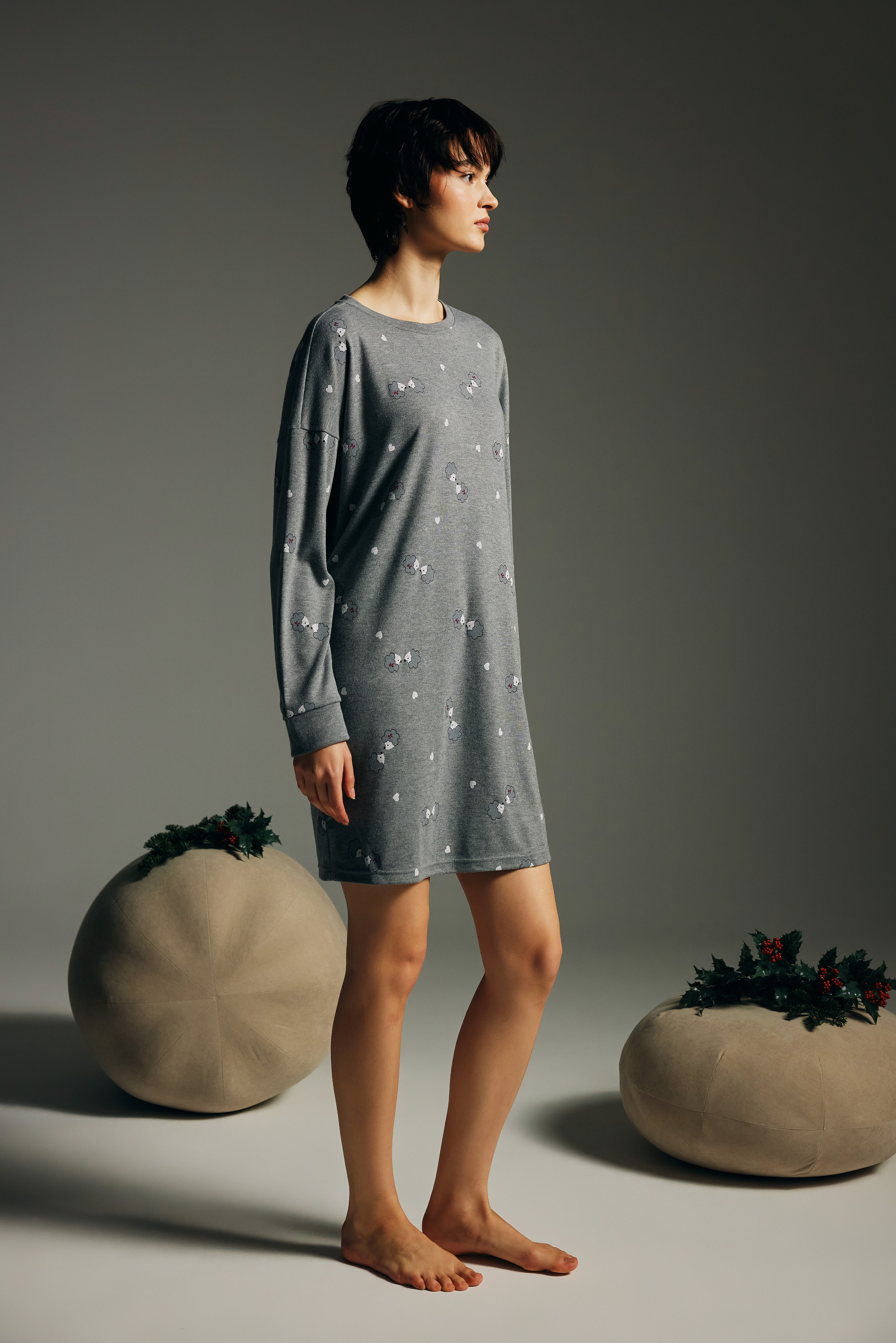 Kadın Pamuklu Uzun Kollu Gecelik