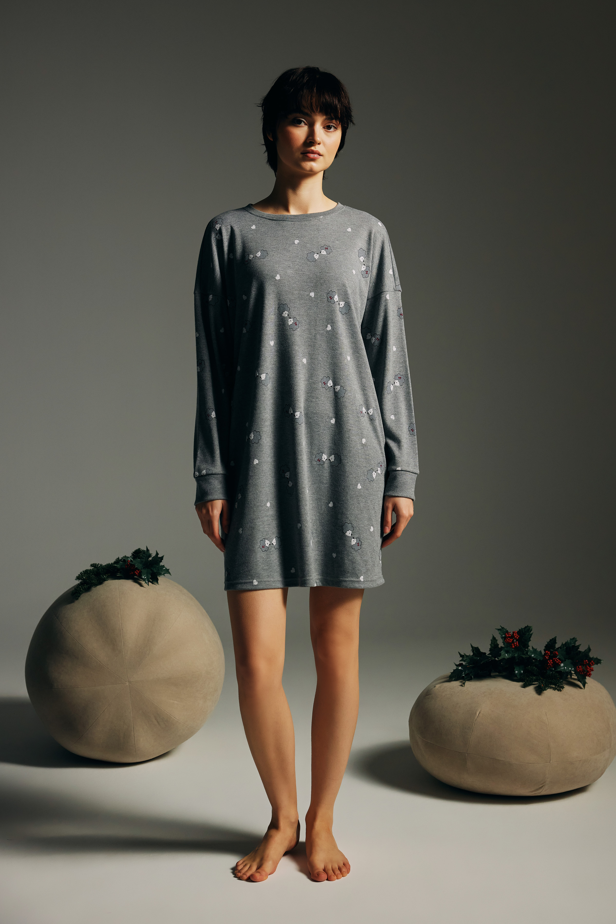 Kadın Pamuklu Uzun Kollu Gecelik