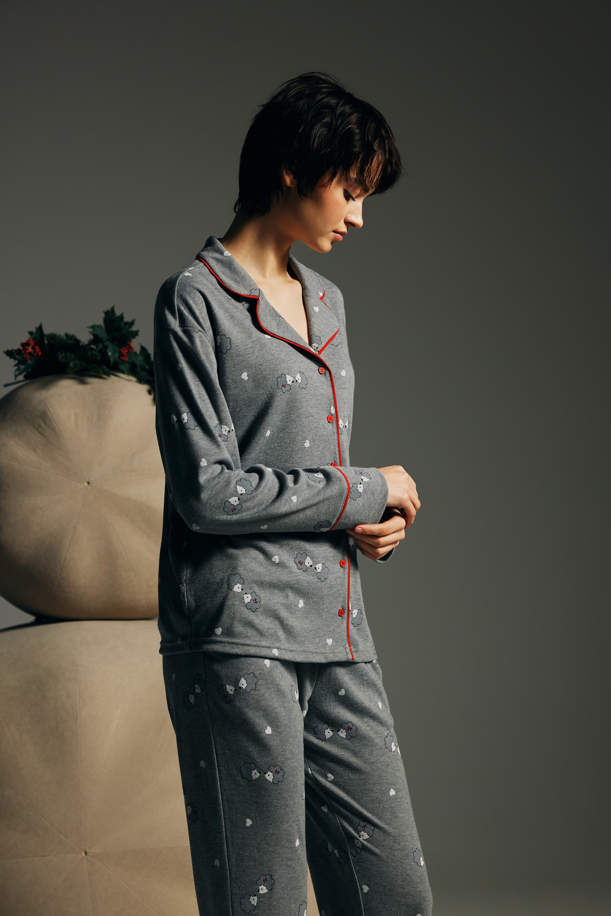 Kadın Pamuklu Uzun Kollu Gömlek Pijama Üstü