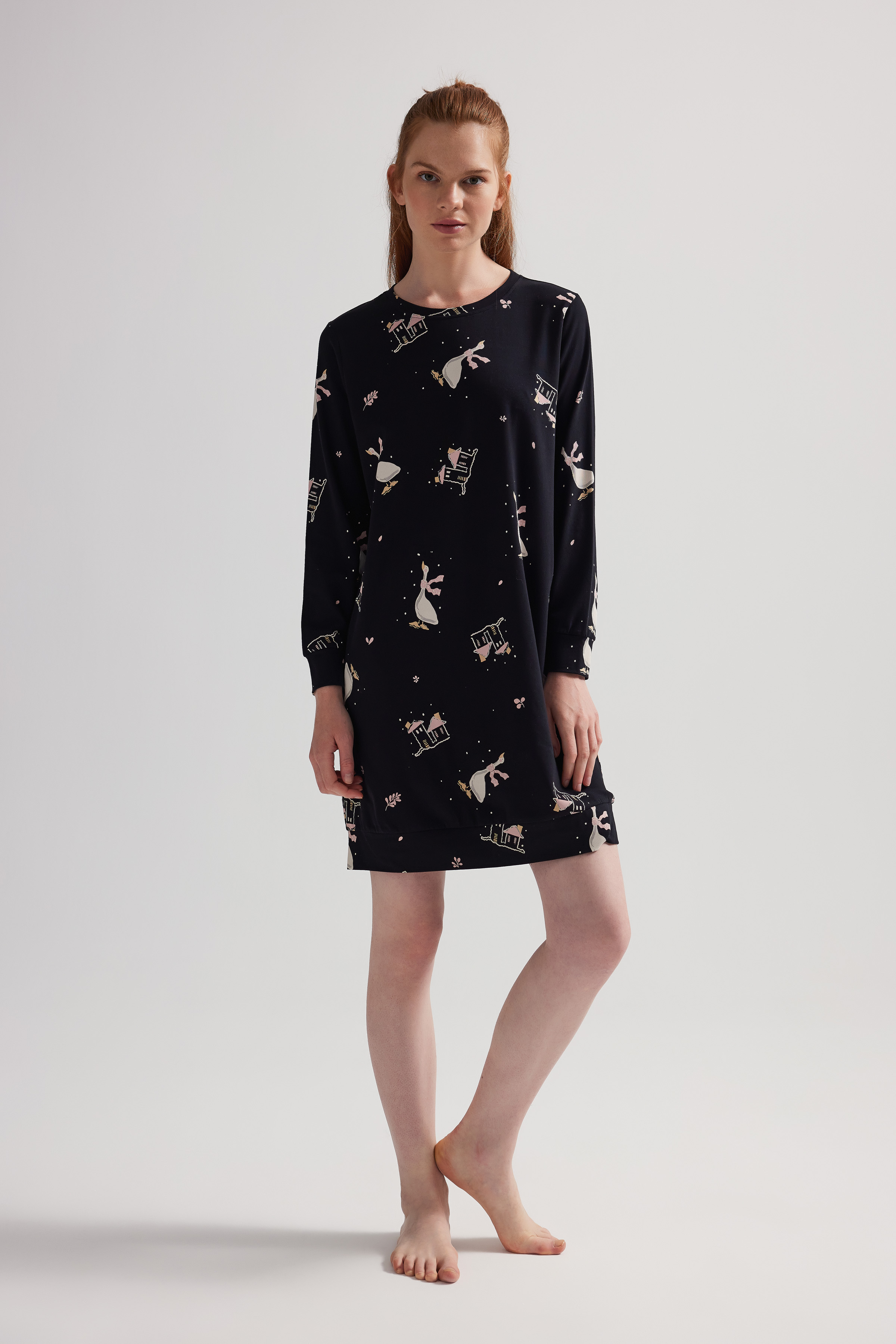 Kadın Pamuklu Uzun Kollu Gecelik