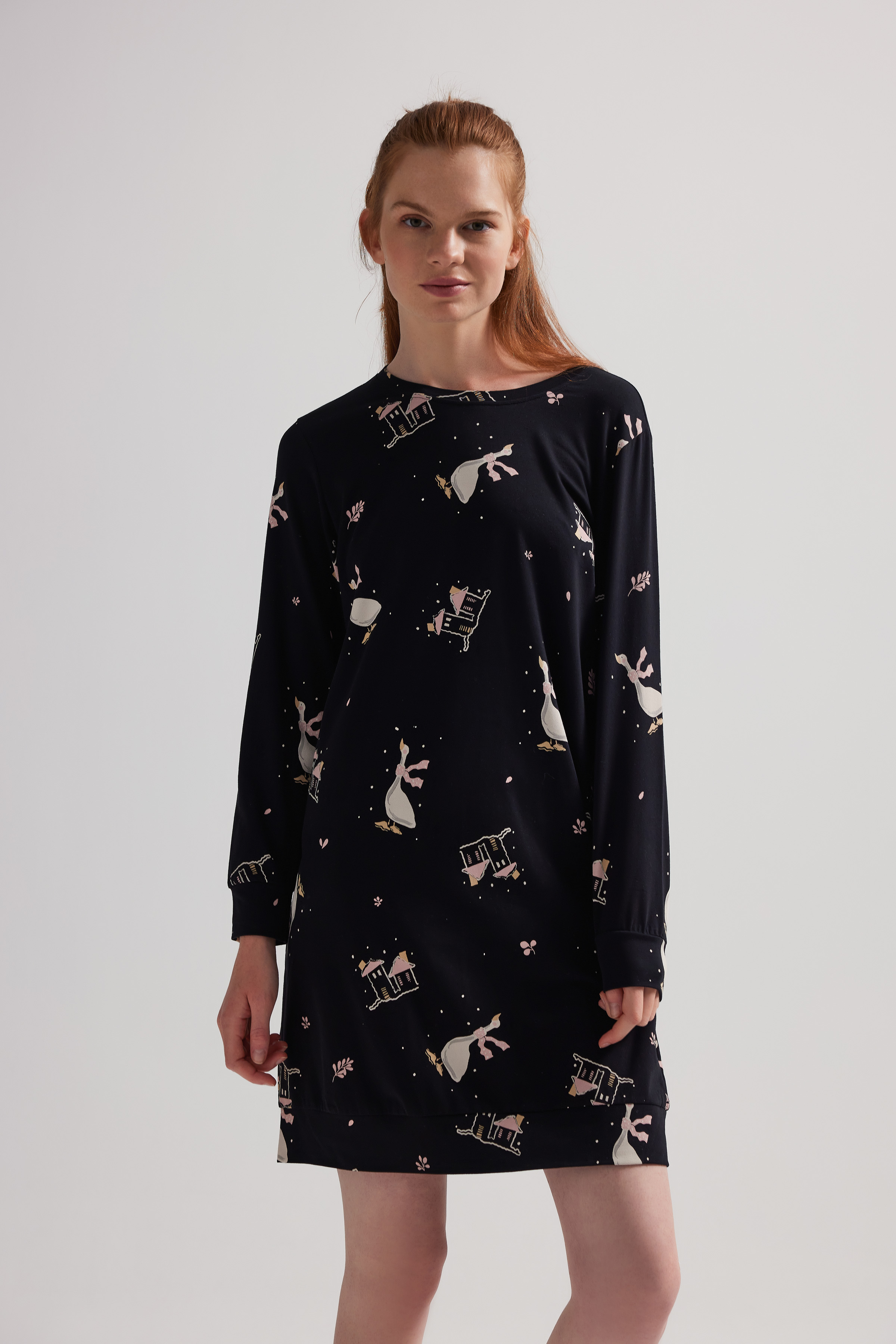 Kadın Pamuklu Uzun Kollu Gecelik