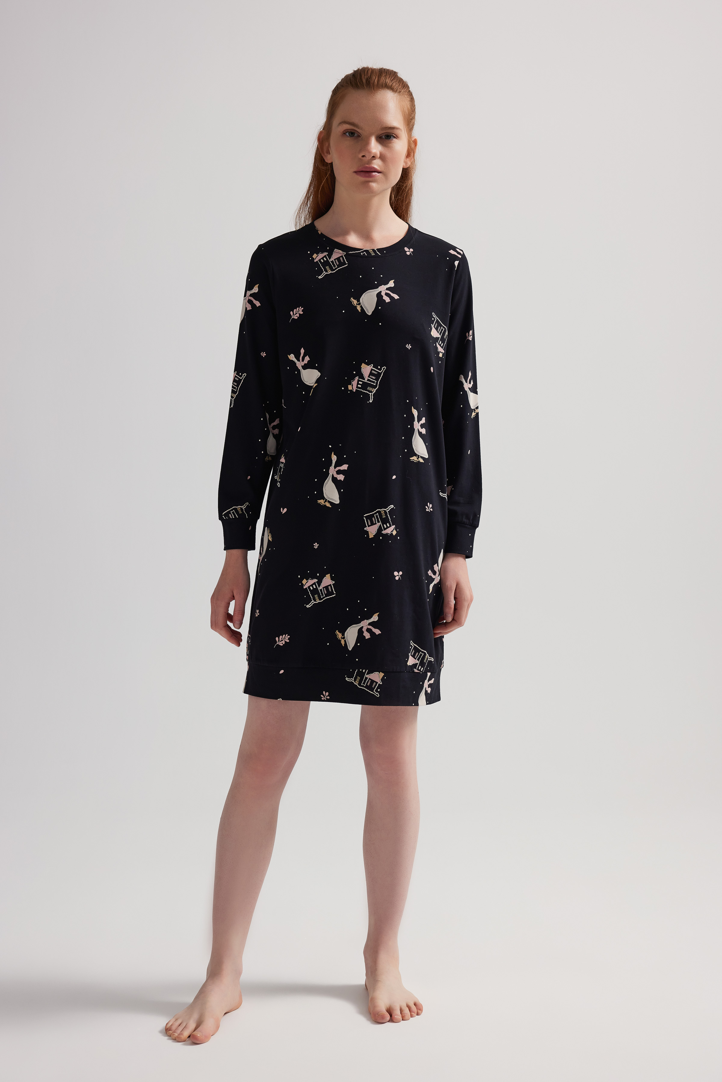 Kadın Pamuklu Uzun Kollu Gecelik