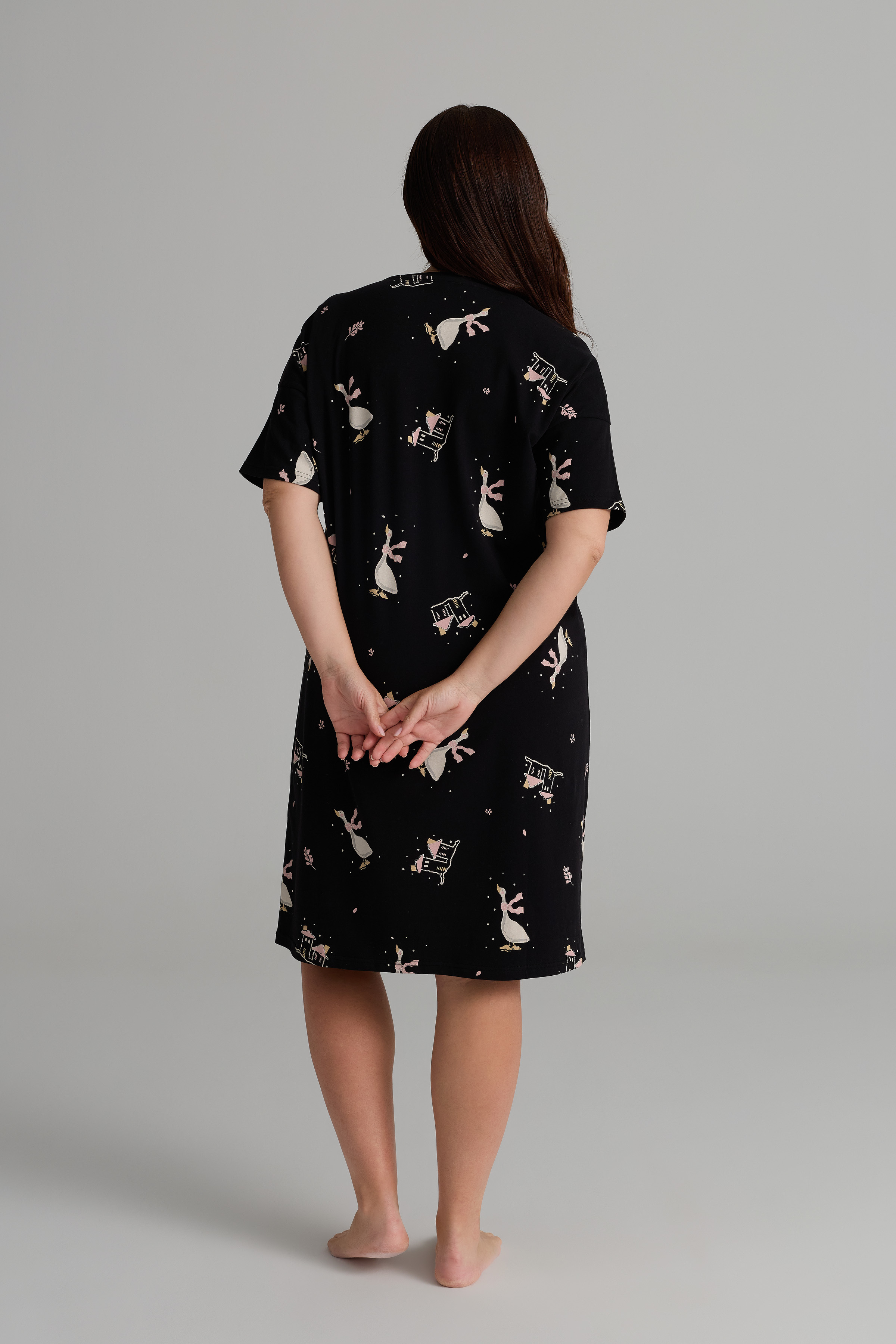 Kadın Plus Size Pamuklu Kısa Kollu Gecelik