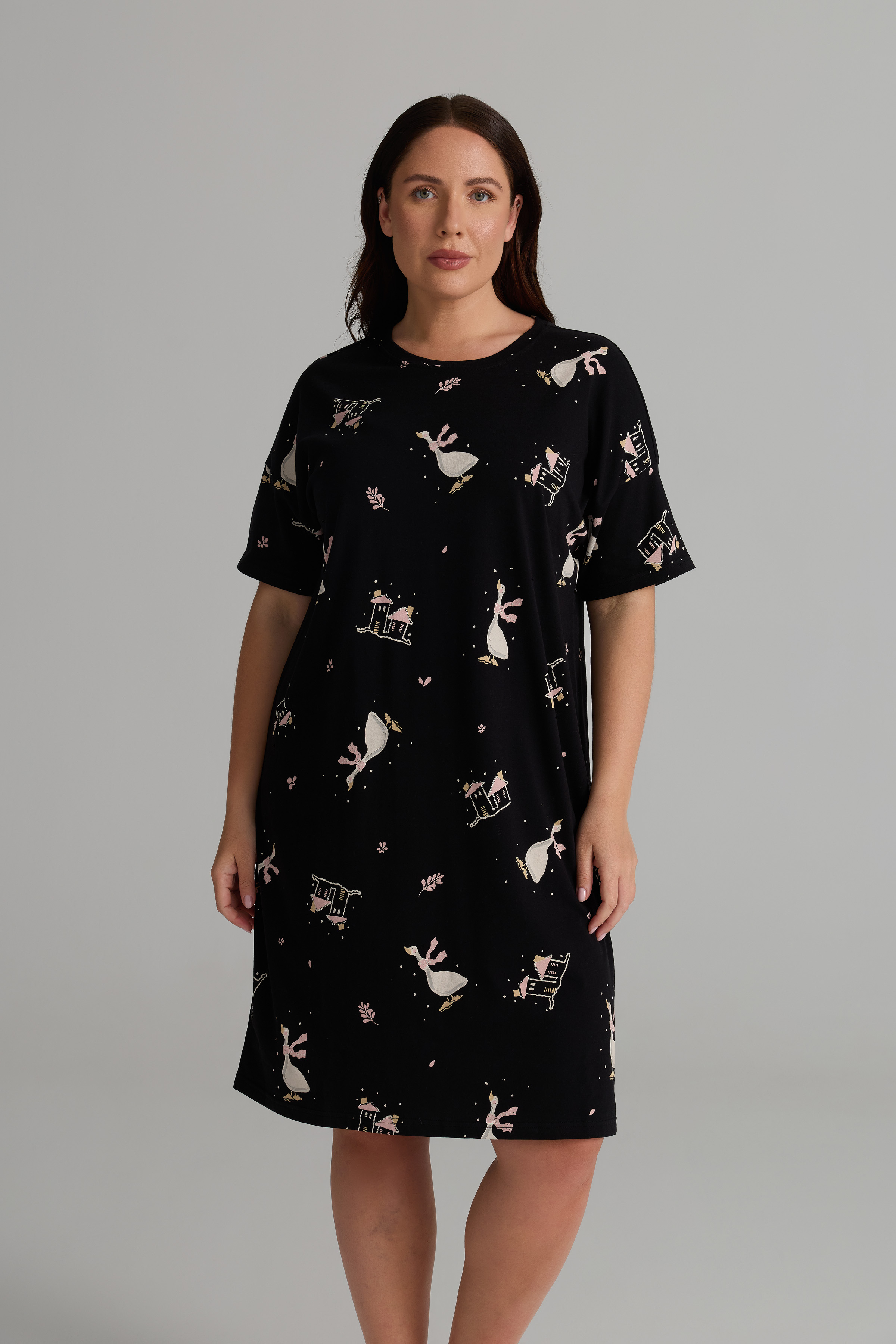 Kadın Plus Size Pamuklu Kısa Kollu Gecelik