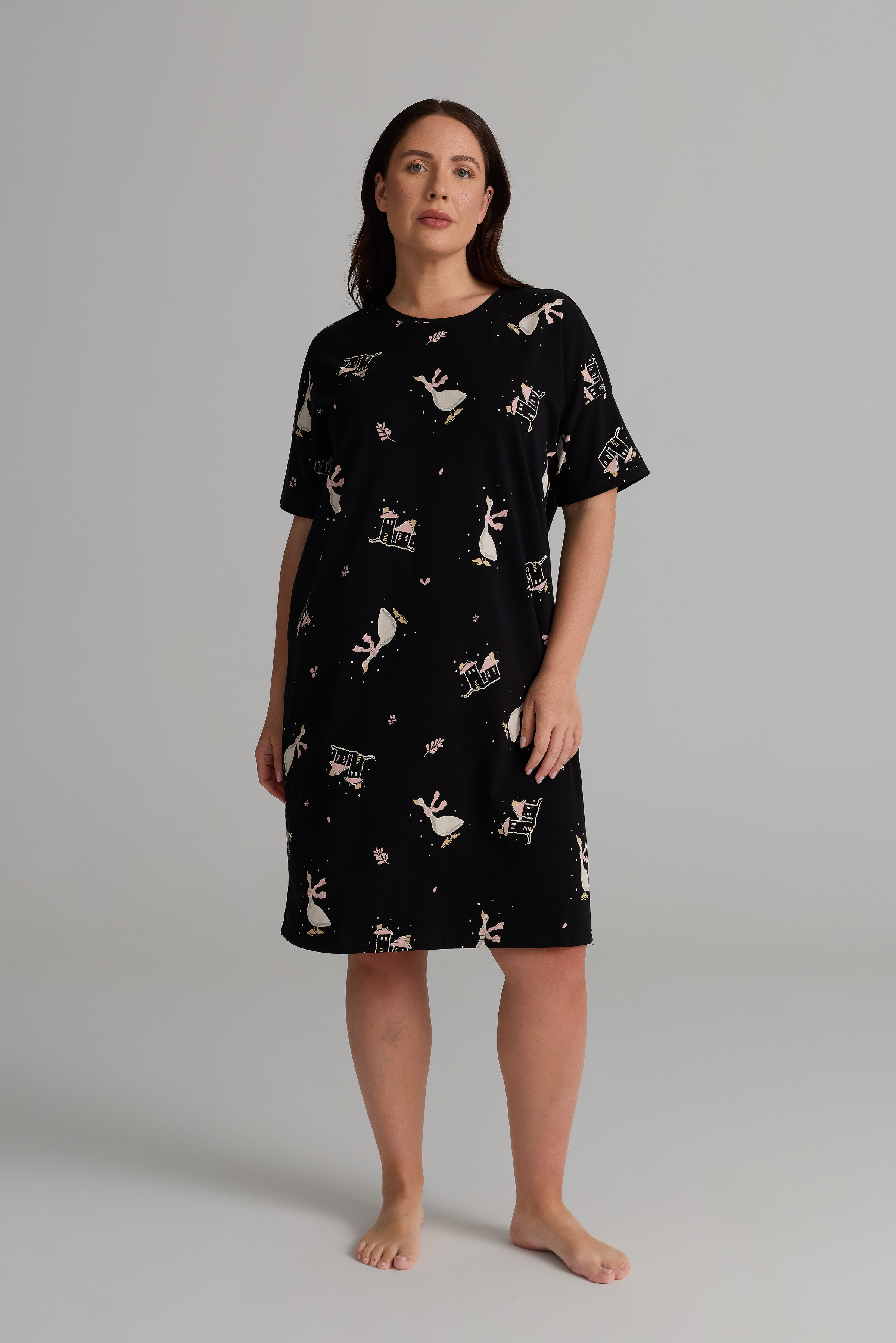 Kadın Plus Size Pamuklu Kısa Kollu Gecelik