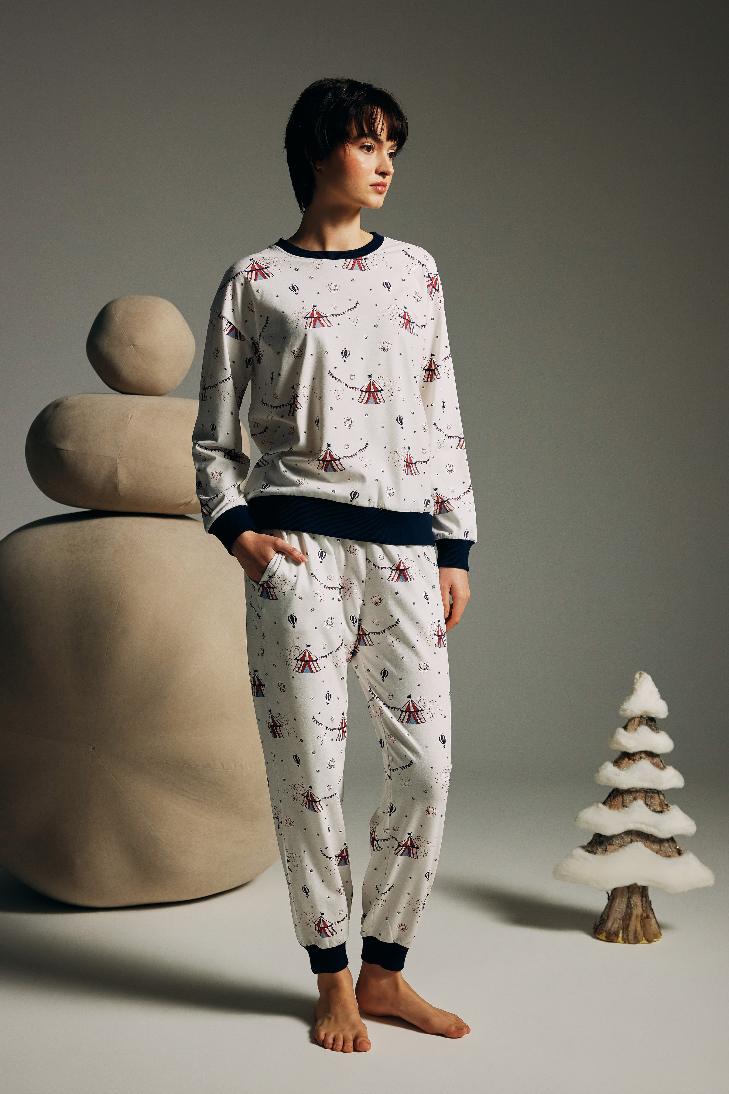 Kadın Pamuklu Uzun Kollu Pijama Takımı