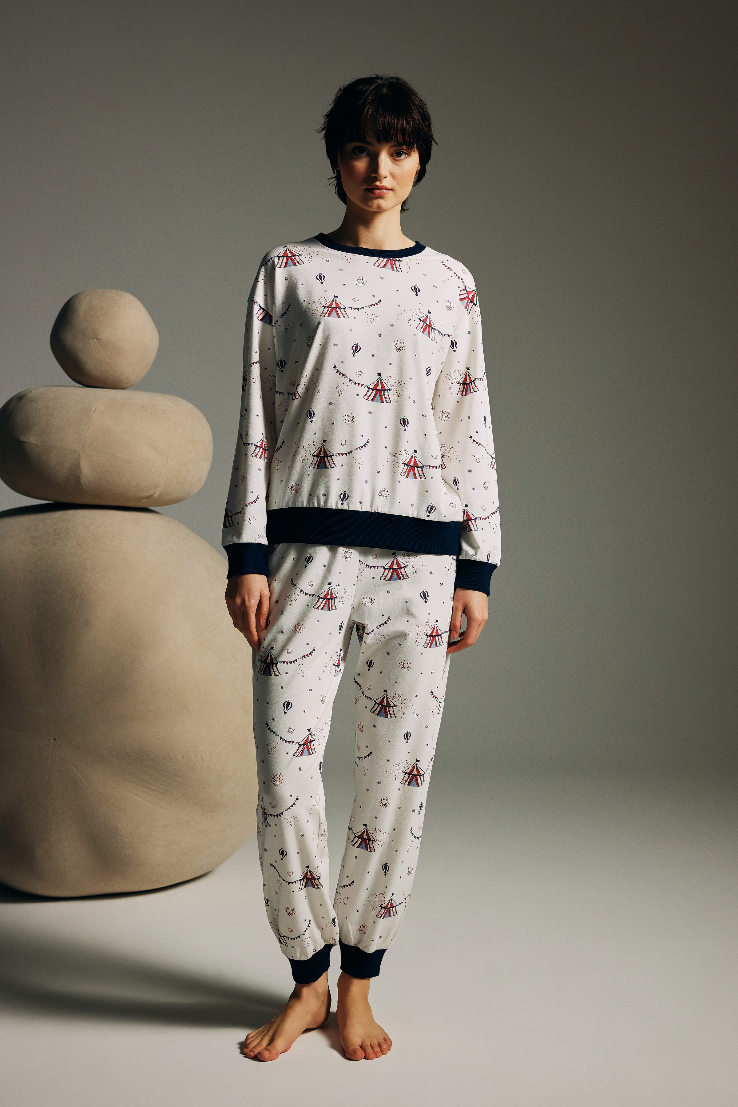 Kadın Pamuklu Uzun Kollu Pijama Üstü