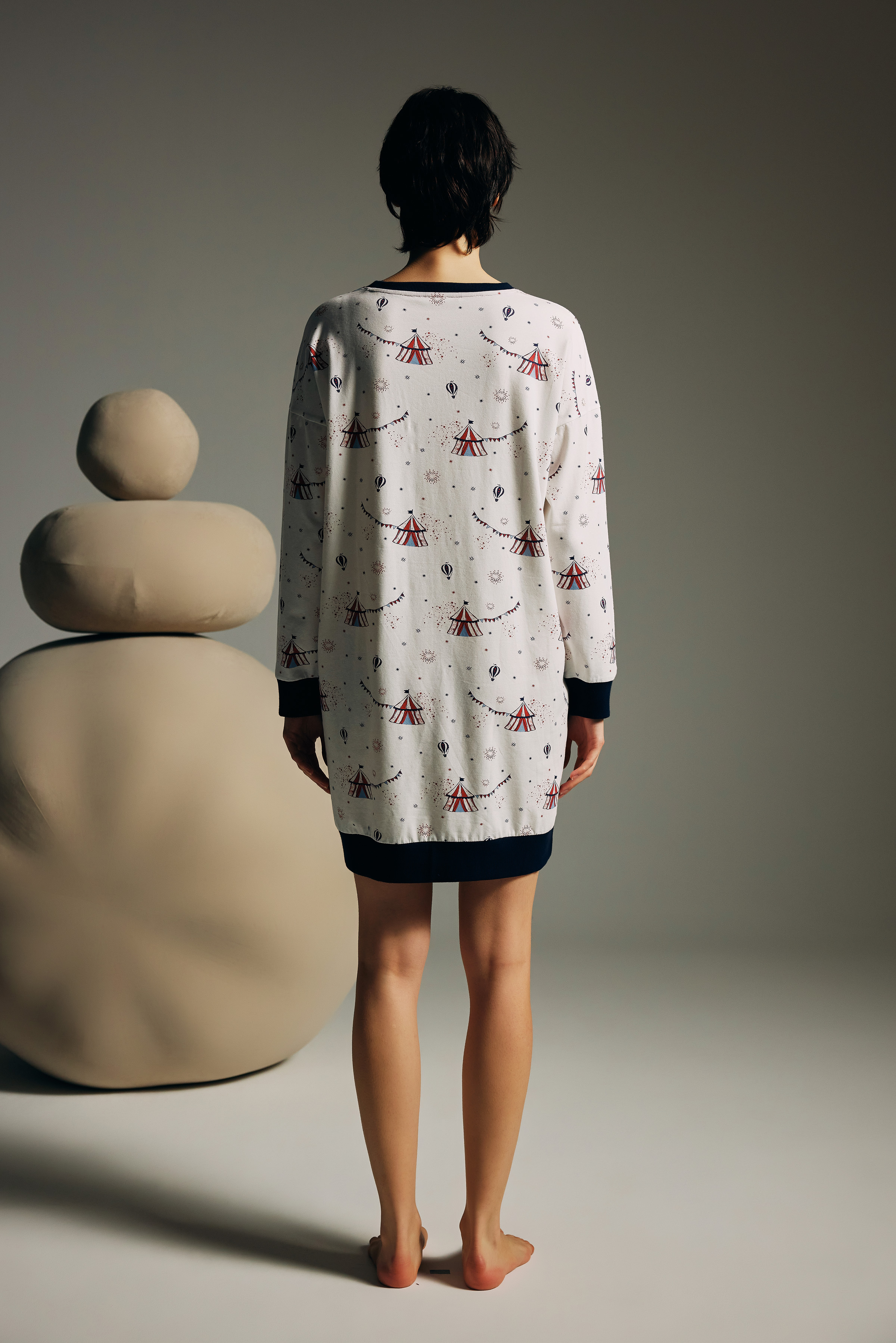 Kadın Pamuklu Uzun Kollu Gecelik