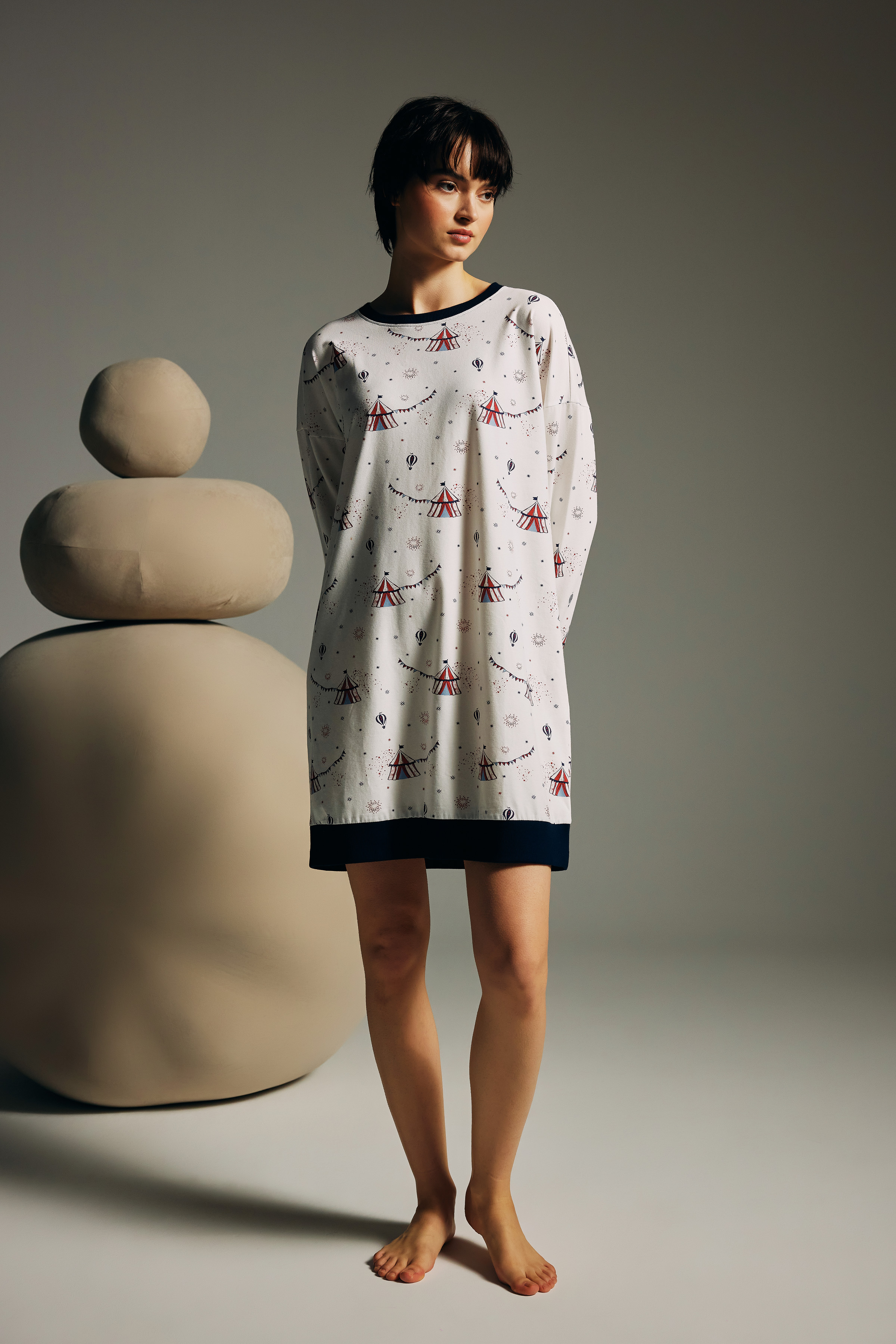 Kadın Pamuklu Uzun Kollu Gecelik