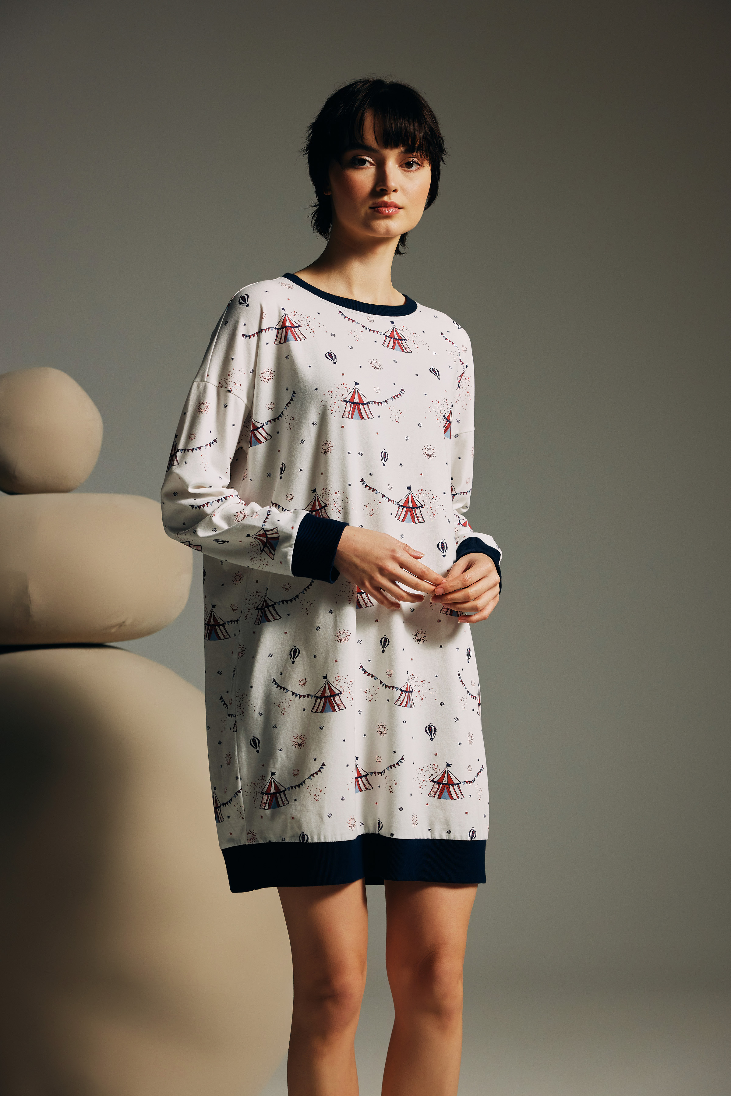 Kadın Pamuklu Uzun Kollu Gecelik