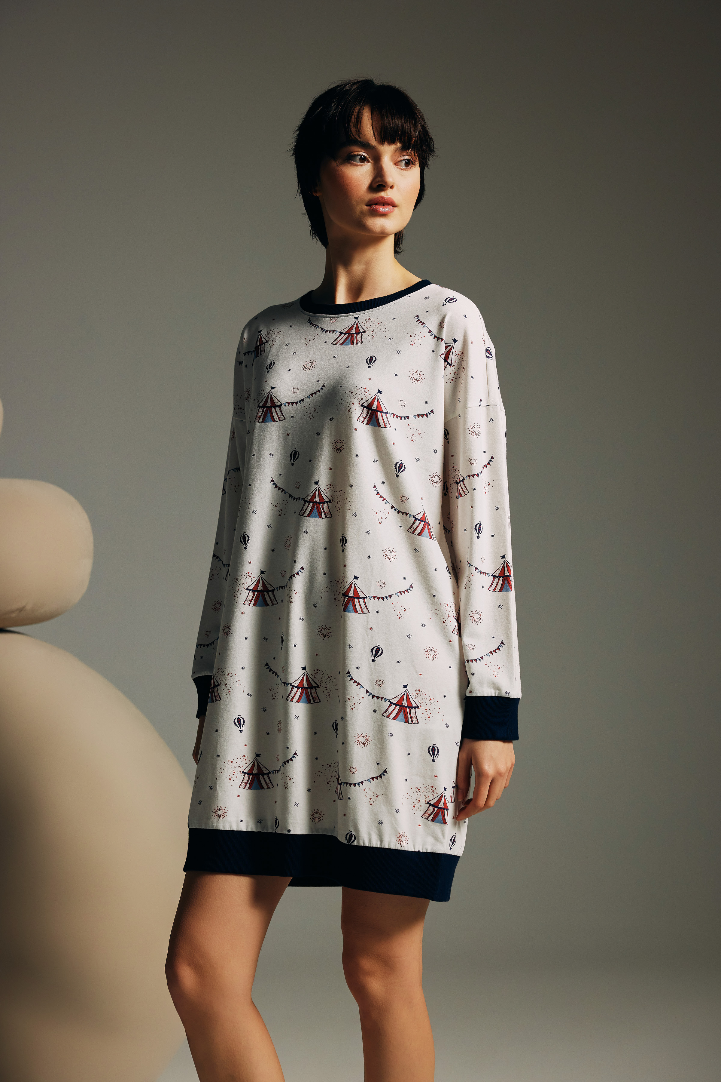 Kadın Pamuklu Uzun Kollu Gecelik